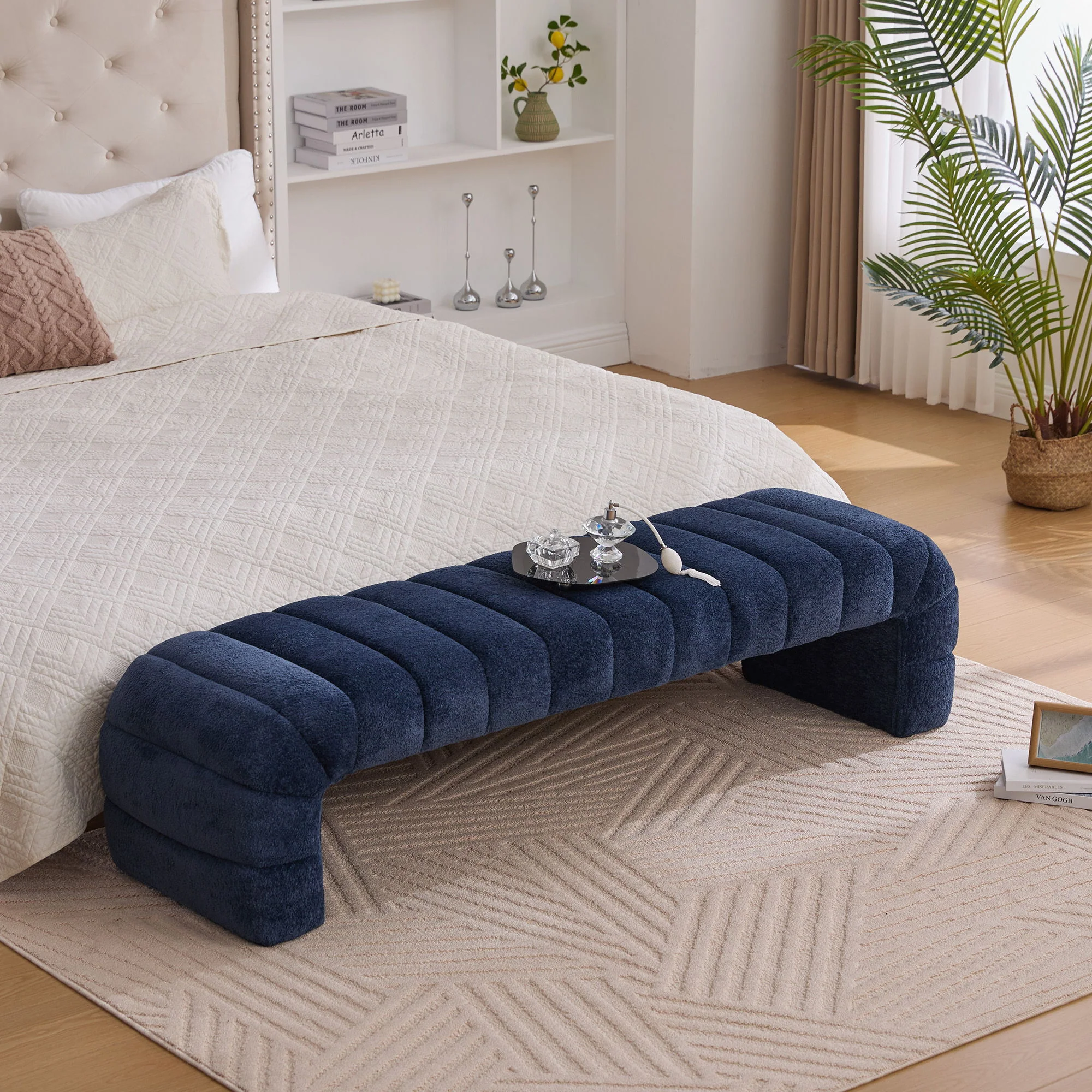 Modern Upholstered Armless Bed Bench With Channel Tufted Design - Image 19