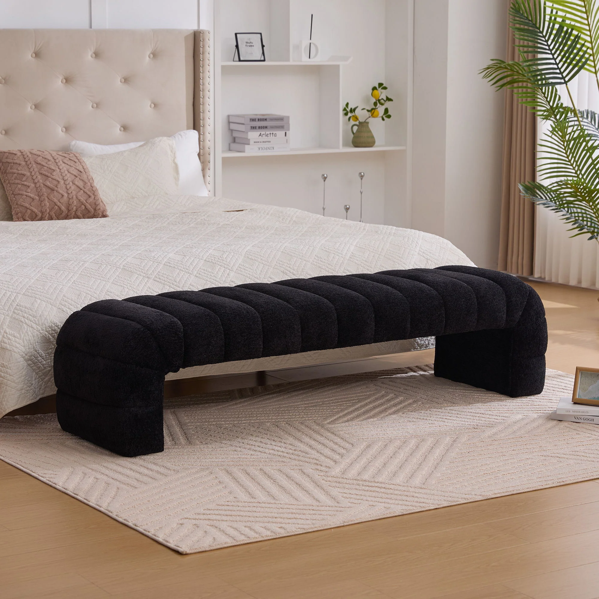 Modern Upholstered Armless Bed Bench With Channel Tufted Design - Image 5