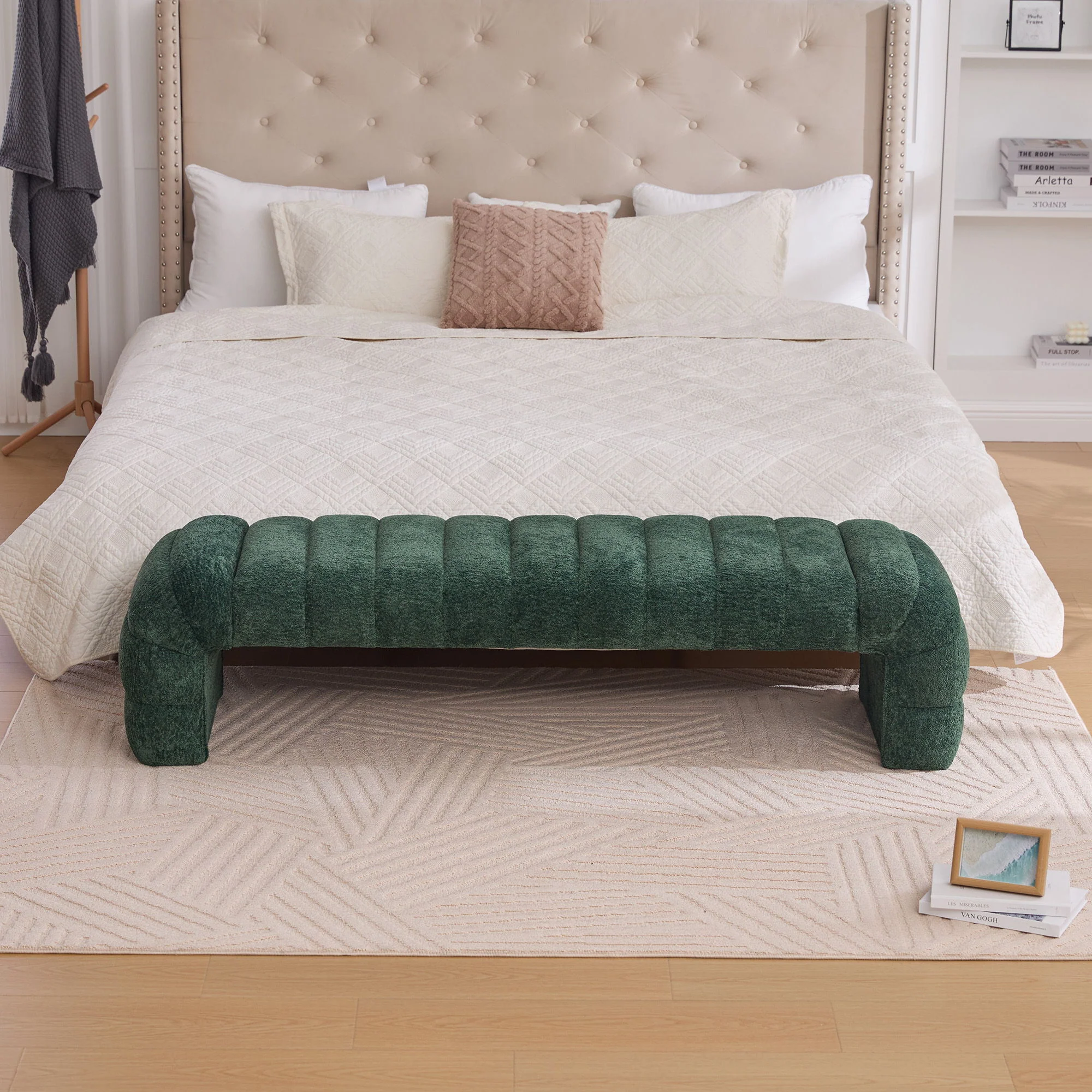 Modern Upholstered Armless Bed Bench With Channel Tufted Design - Image 9