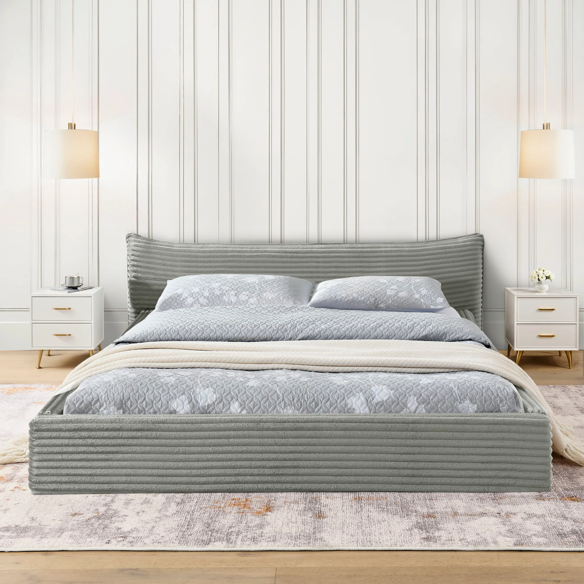Modern Upholstered Bed Frame With Curved Headboard - Image 9