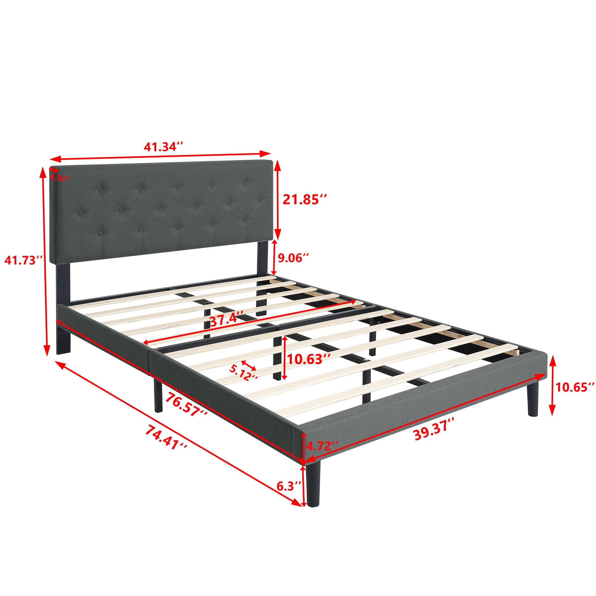 Modern Upholstered Platform Bed Frame With Button Tufted Fabric Headboard - Image 14