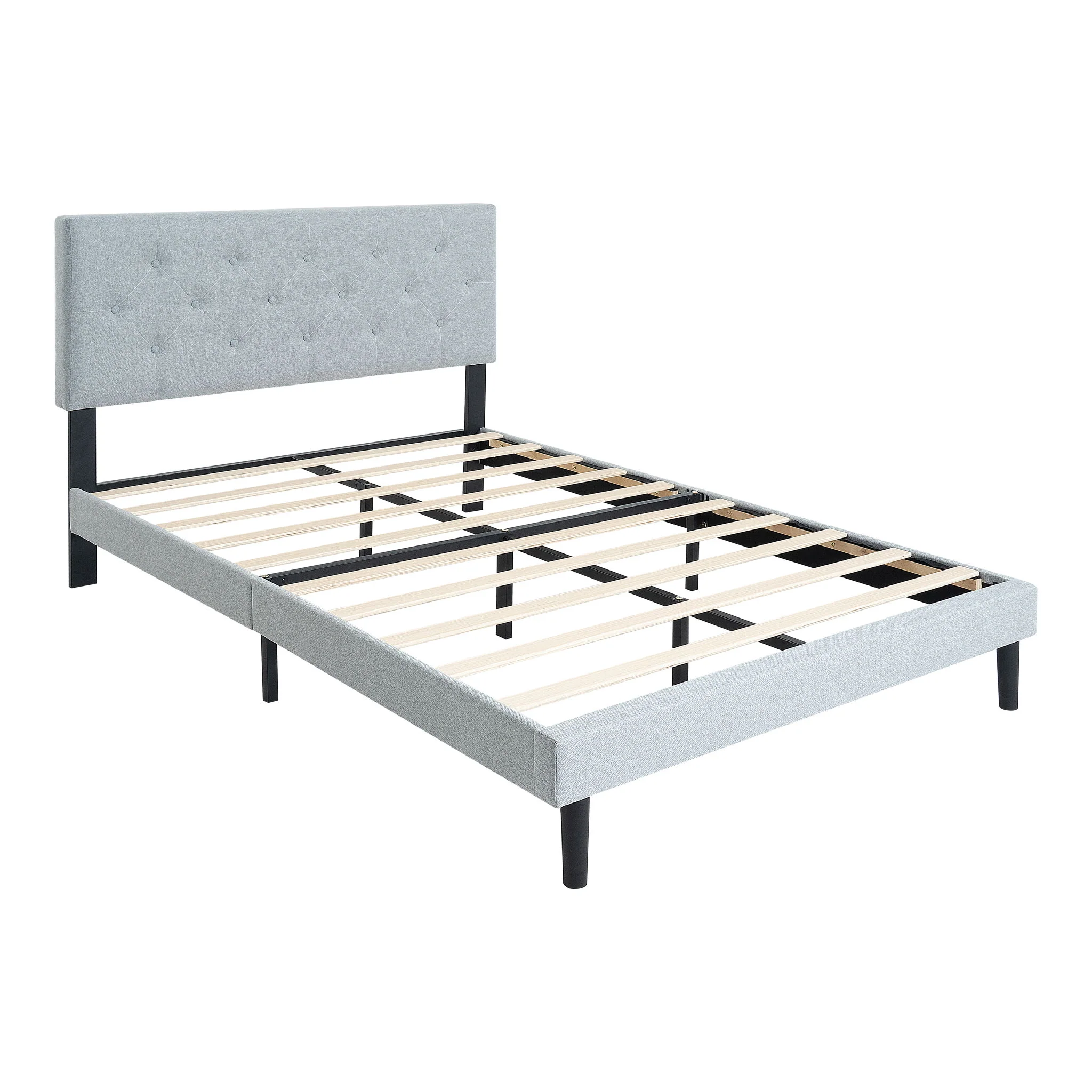 Modern Upholstered Platform Bed Frame With Button Tufted Fabric Headboard - Image 8