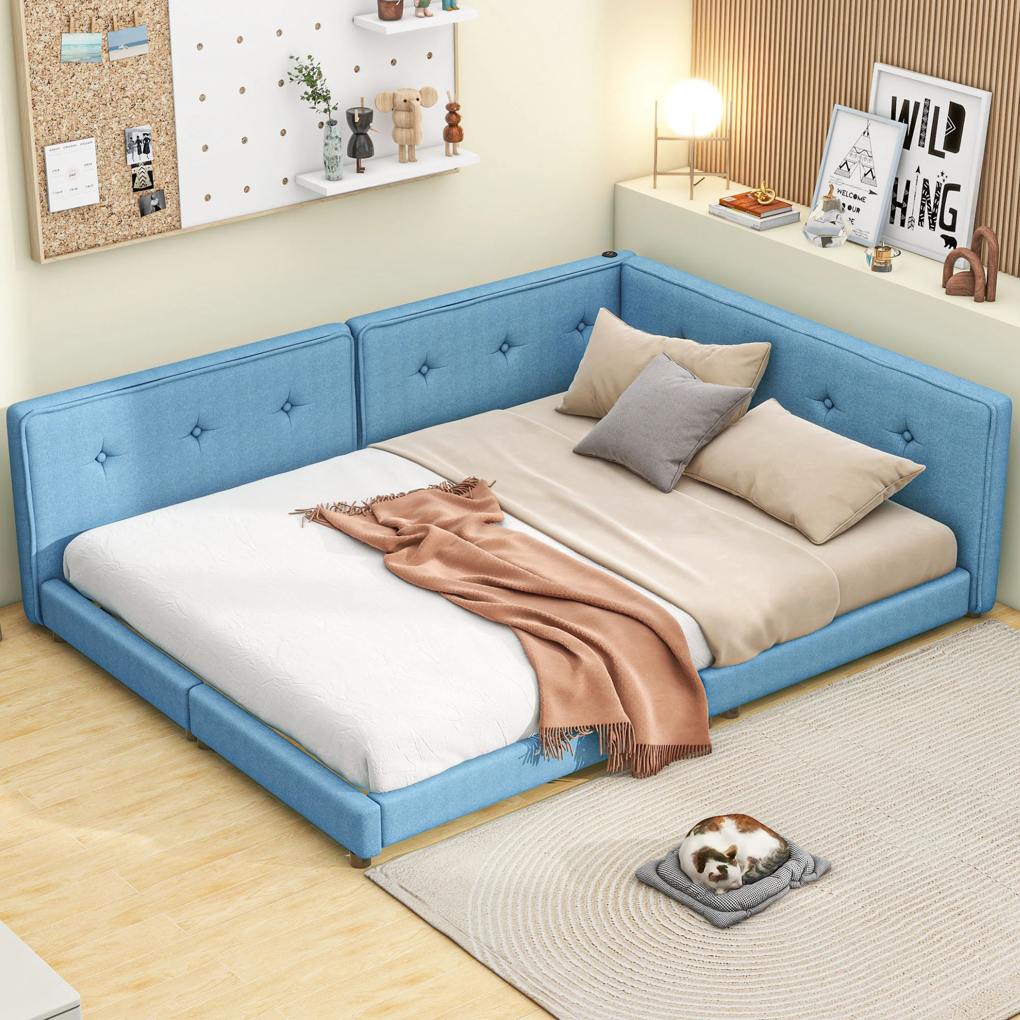Modern Upholstered Platform Bed With USB Ports And LED Belt - Image 10
