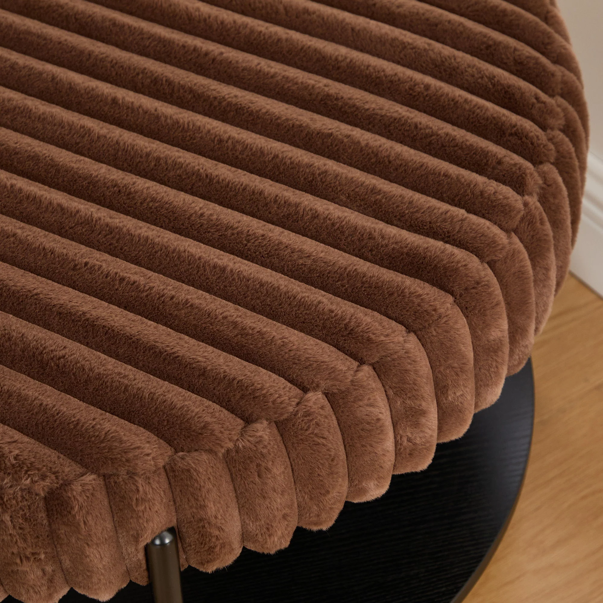 Modern Upholstered Round Ottoman Coffee Table With Storage Shelf - Image 17
