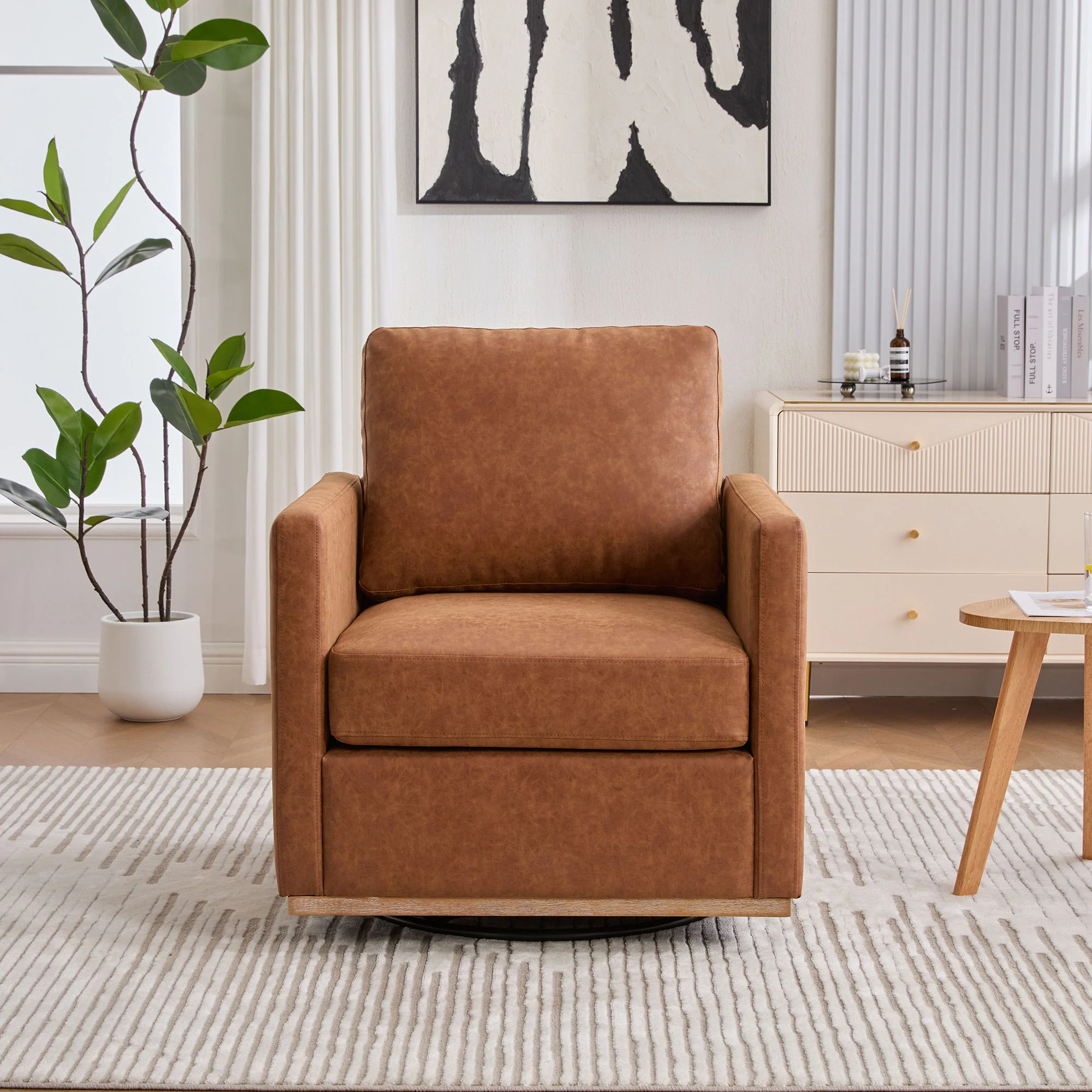 Modern Upholstered Square Swivel Accent Chair With 360 Degree Rotation - Image 14
