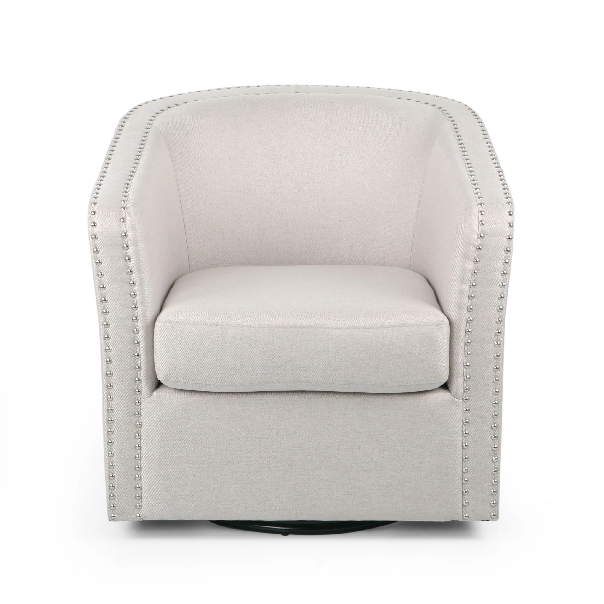 Modern Upholstered Swivel Club Chair With Nailhead Trim - Image 2