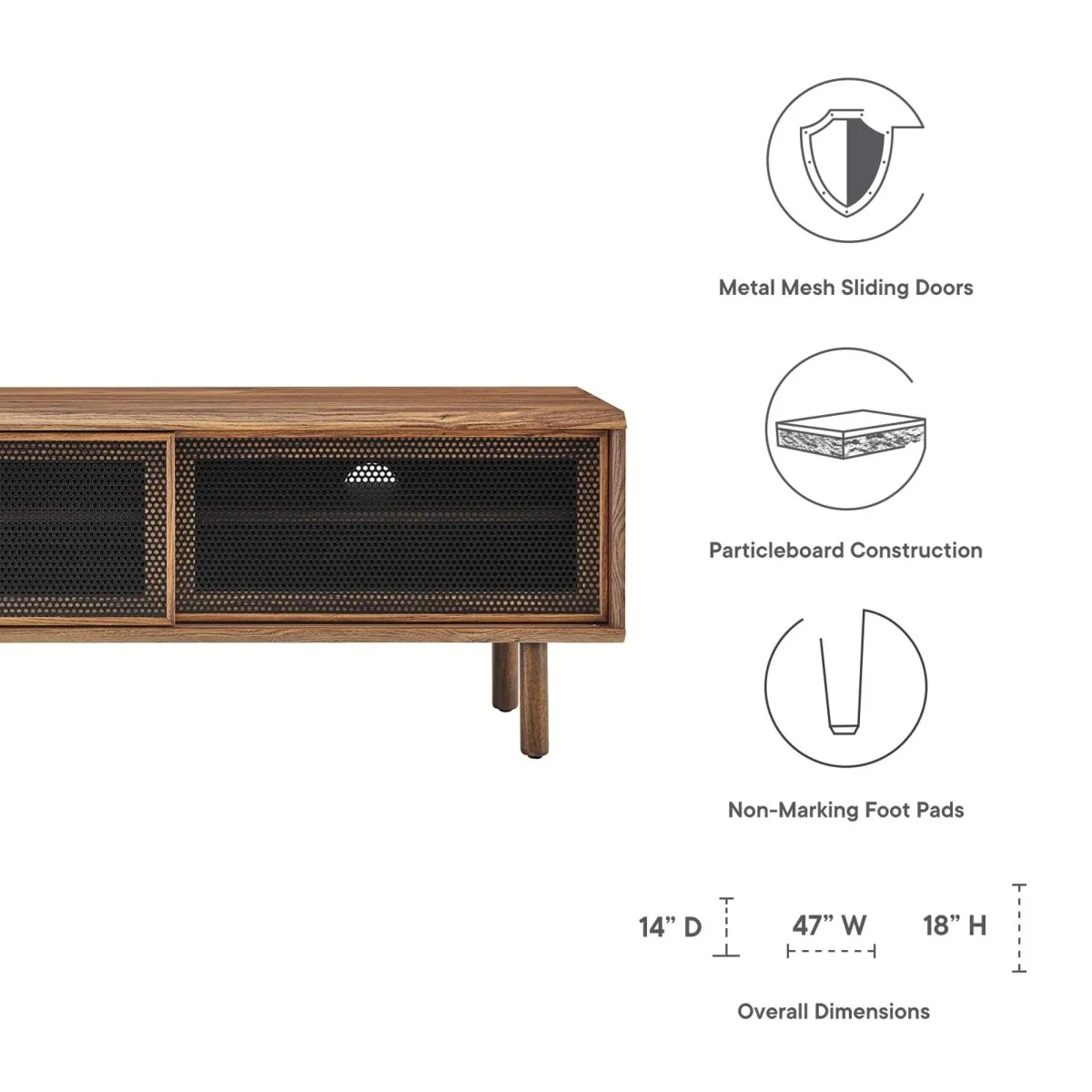 Modern Urban TV Stand with Mesh Sliding Doors 47 Inch - Image 21