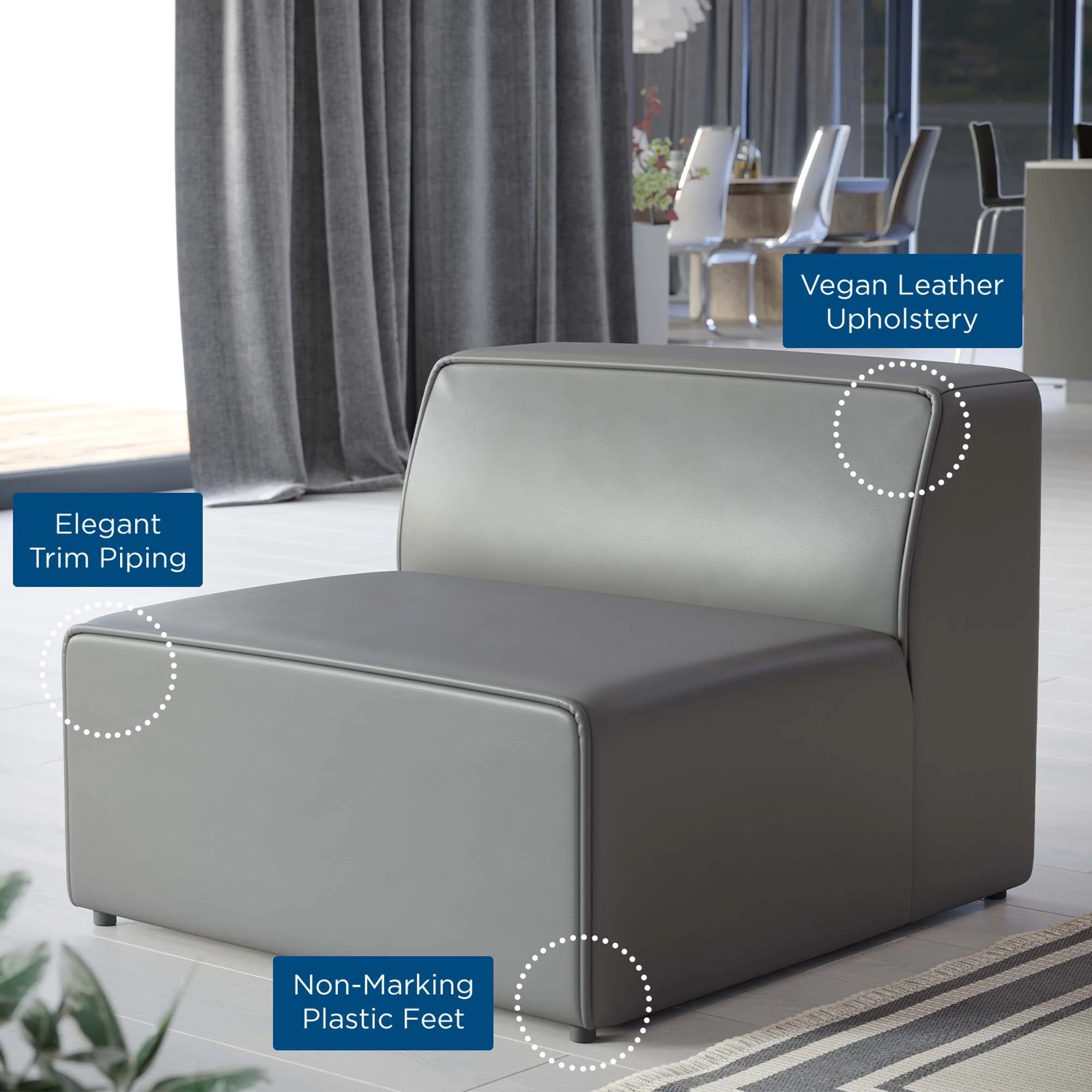 Modern Vegan Leather Armless Chair – 35 Inch - Image 2
