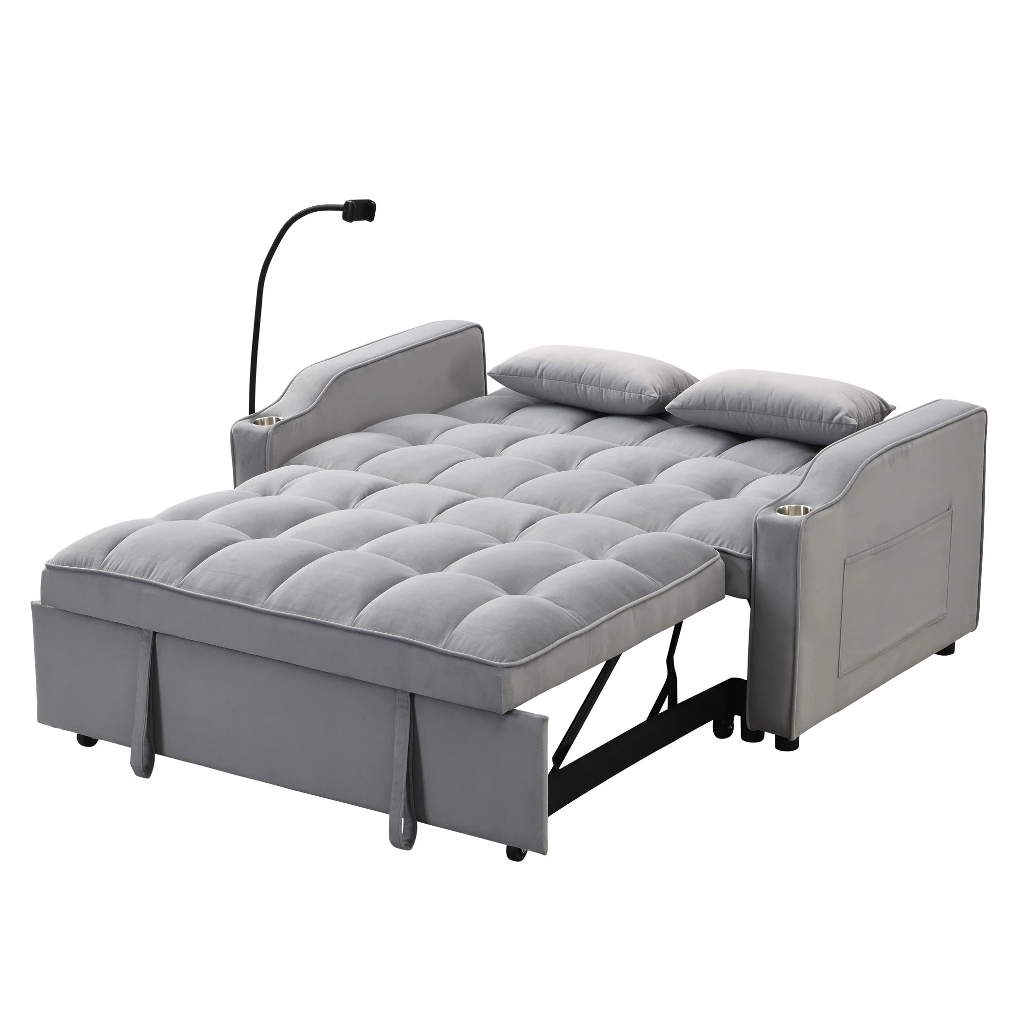 Modern Loveseat Futon Sofa With Pullout Bed, Adjustable Reclining Backrest, Toss Pillows - Image 13