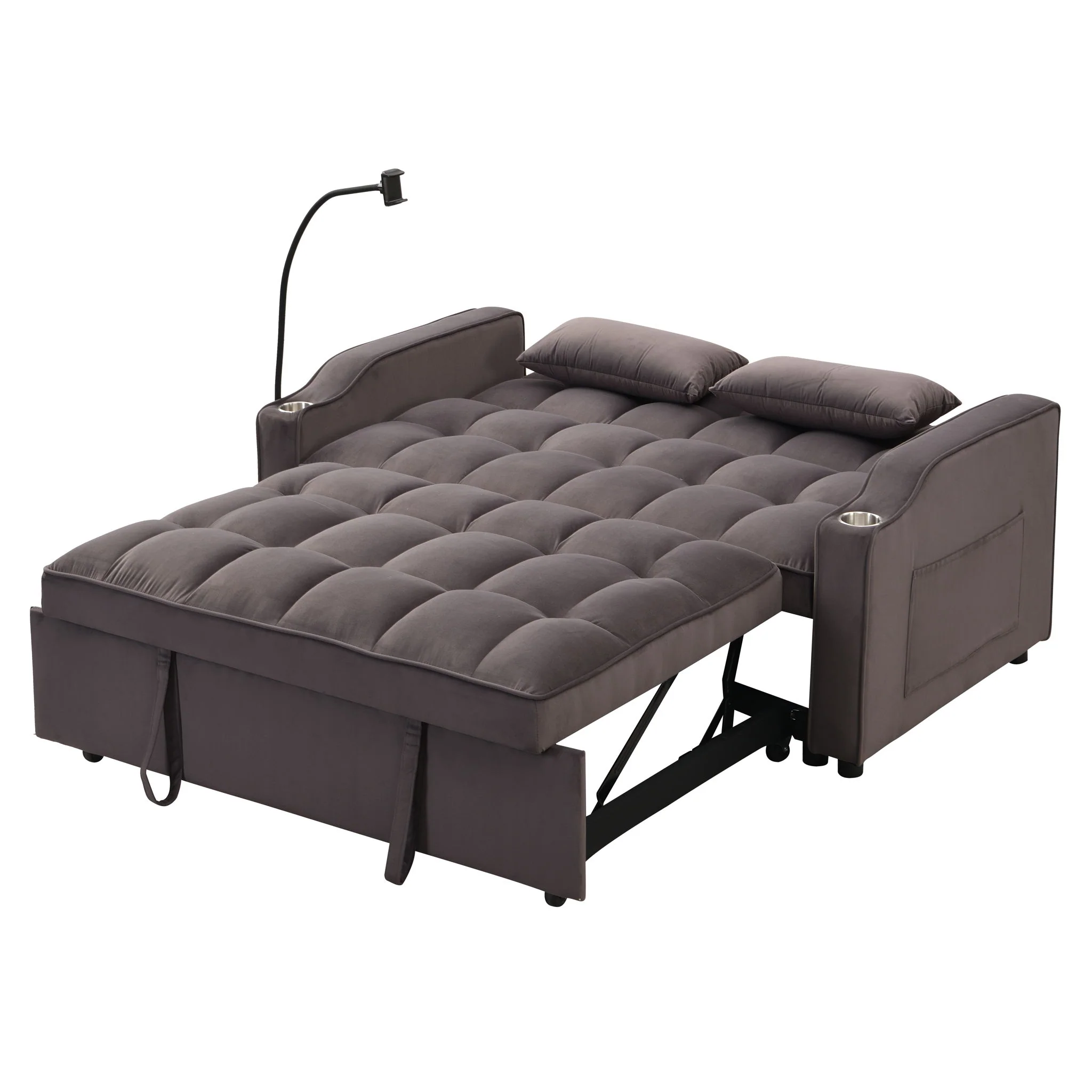 Modern Loveseat Futon Sofa With Pullout Bed, Adjustable Reclining Backrest, Toss Pillows - Image 17