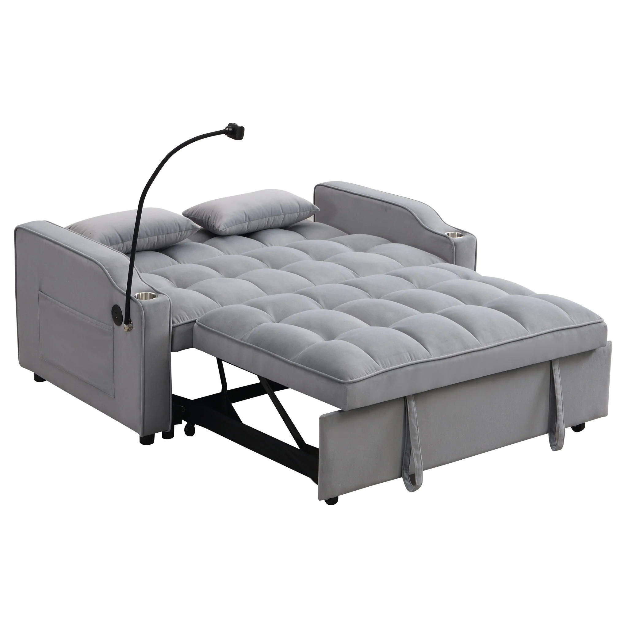 Modern Loveseat Futon Sofa With Pullout Bed, Adjustable Reclining Backrest, Toss Pillows - Image 27