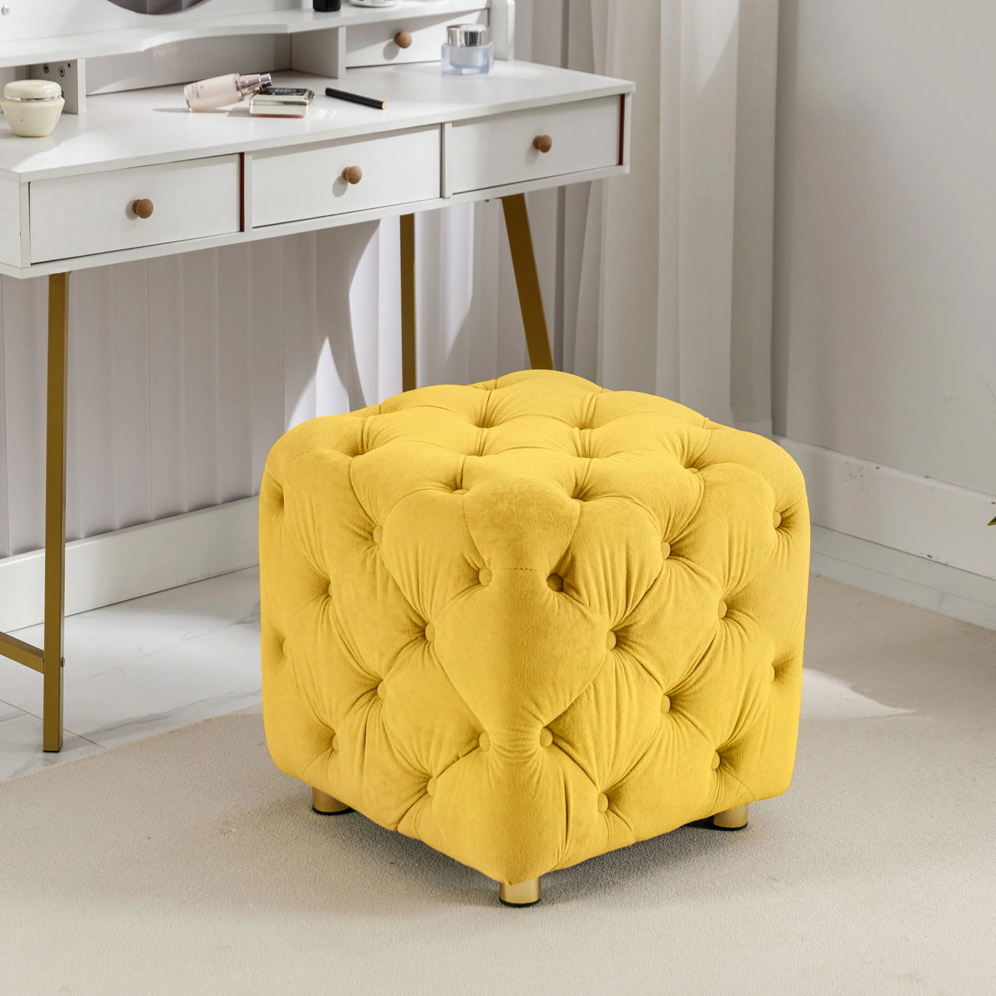 Modern Upholstered Ottoman, Exquisite Small End Table, Soft Foot Stool, Dressing Makeup Chair, Comfortable Seat For Living Room, Bedroom, Entrance - Image 15
