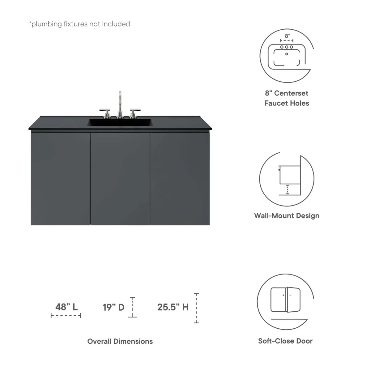 Modern Wall-Mount Bathroom Vanity with Sink for Space-Saving Contemporary Baths - Image 101