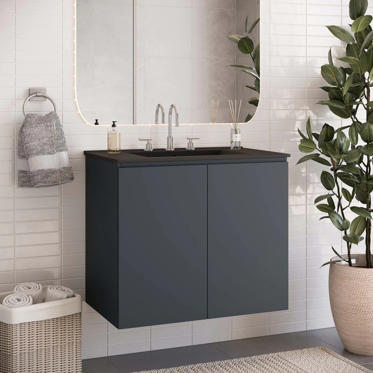 Modern Wall-Mount Bathroom Vanity with Sink for Space-Saving Contemporary Baths - Image 54