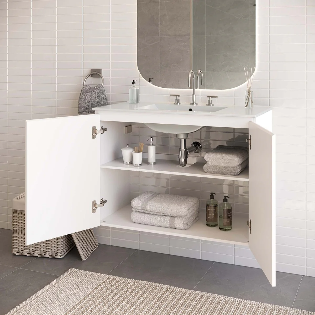 Modern Wall-Mount Bathroom Vanity with Sink for Space-Saving Contemporary Baths - Image 57