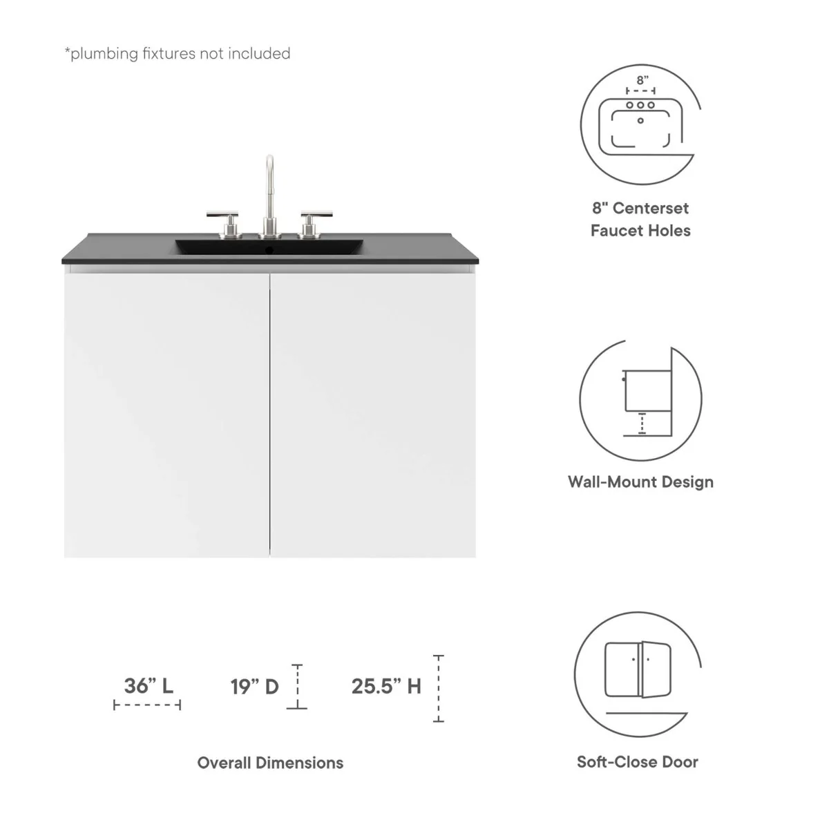 Modern Wall-Mount Bathroom Vanity with Sink for Space-Saving Contemporary Baths - Image 83