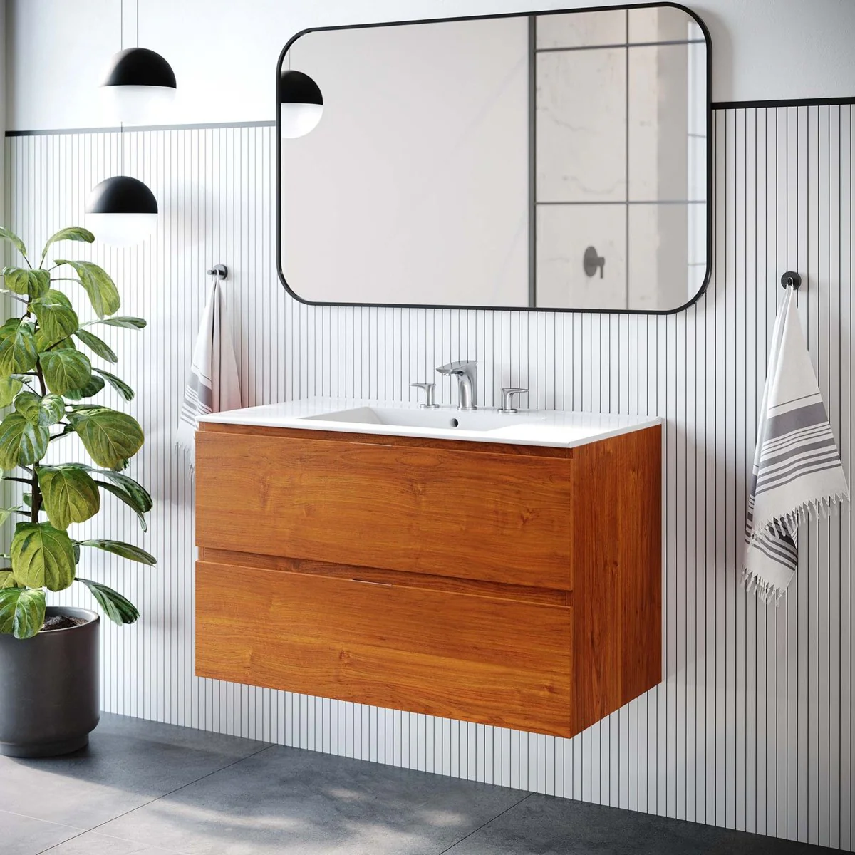 Modern Wall-Mount Bathroom Vanity with Sink — Single and Double Configurations - Image 54