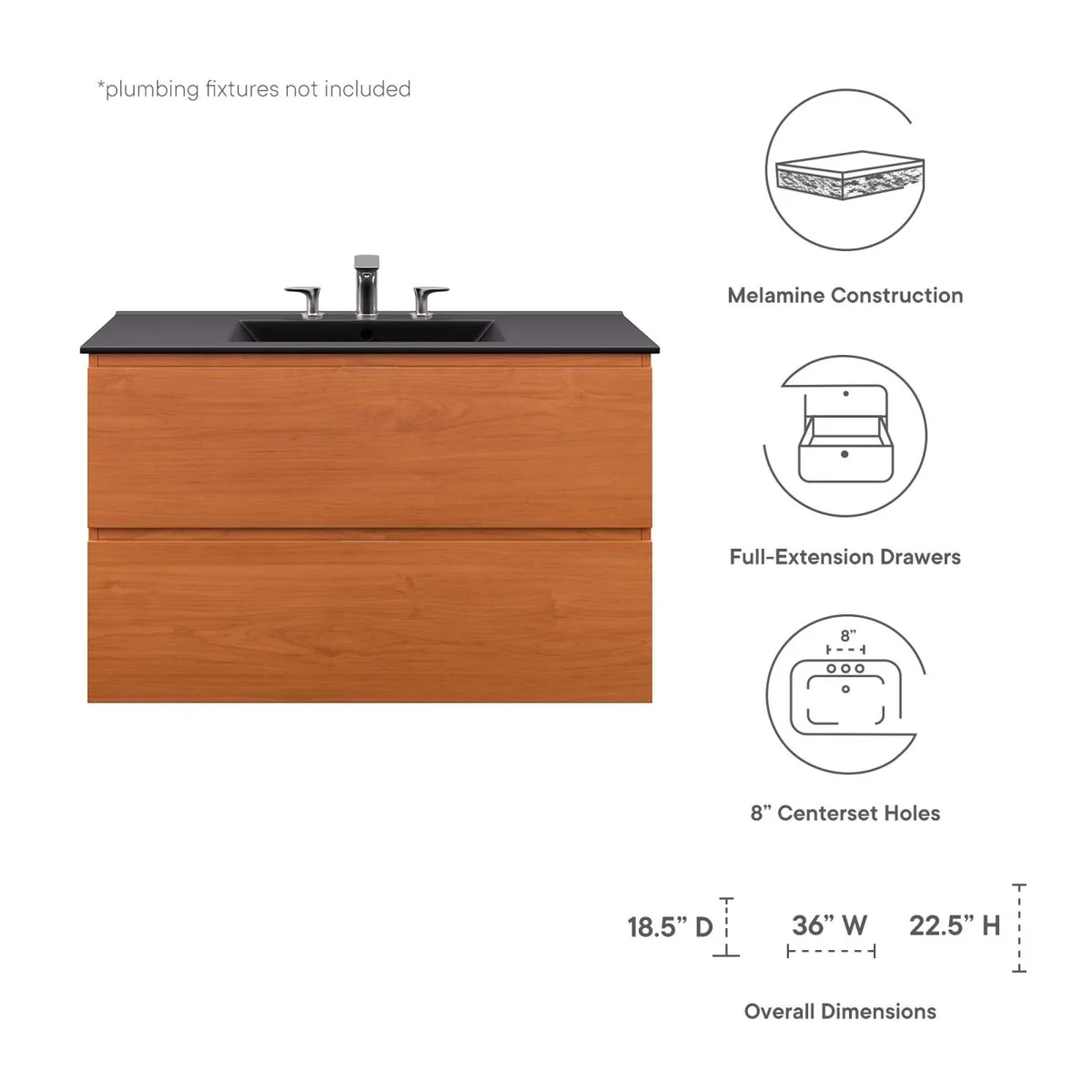 Modern Wall-Mount Bathroom Vanity with Sink — Single and Double Configurations - Image 56