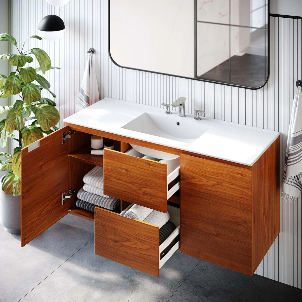 Modern Wall-Mount Bathroom Vanity with Sink — Single and Double Configurations - Image 76