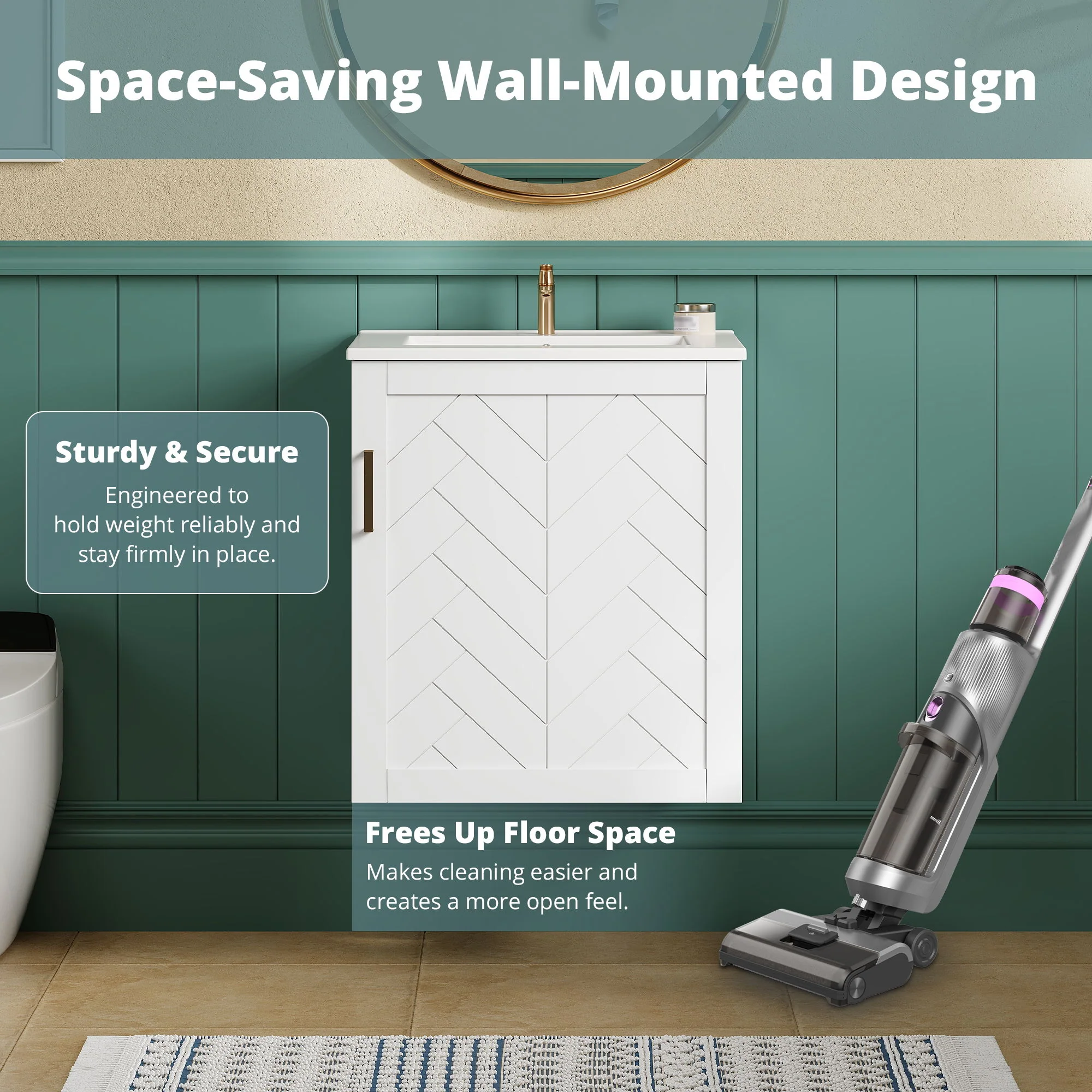 Modern Wall Mounted Bathroom Cabinet With Side Shelf And Ceramic Sink - Image 18