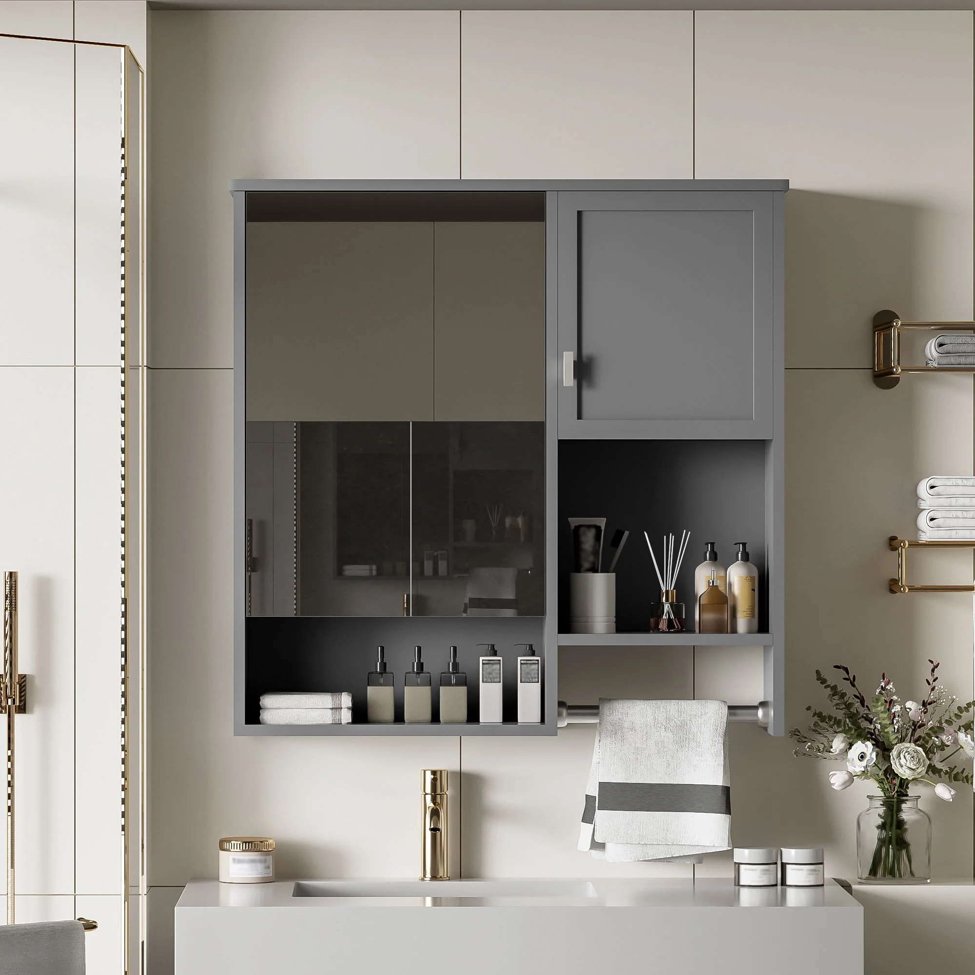 Modern Wall Mounted Bathroom Medicine Cabinet, Bathroom Wall Storage Cabinet With Mirror - Image 7