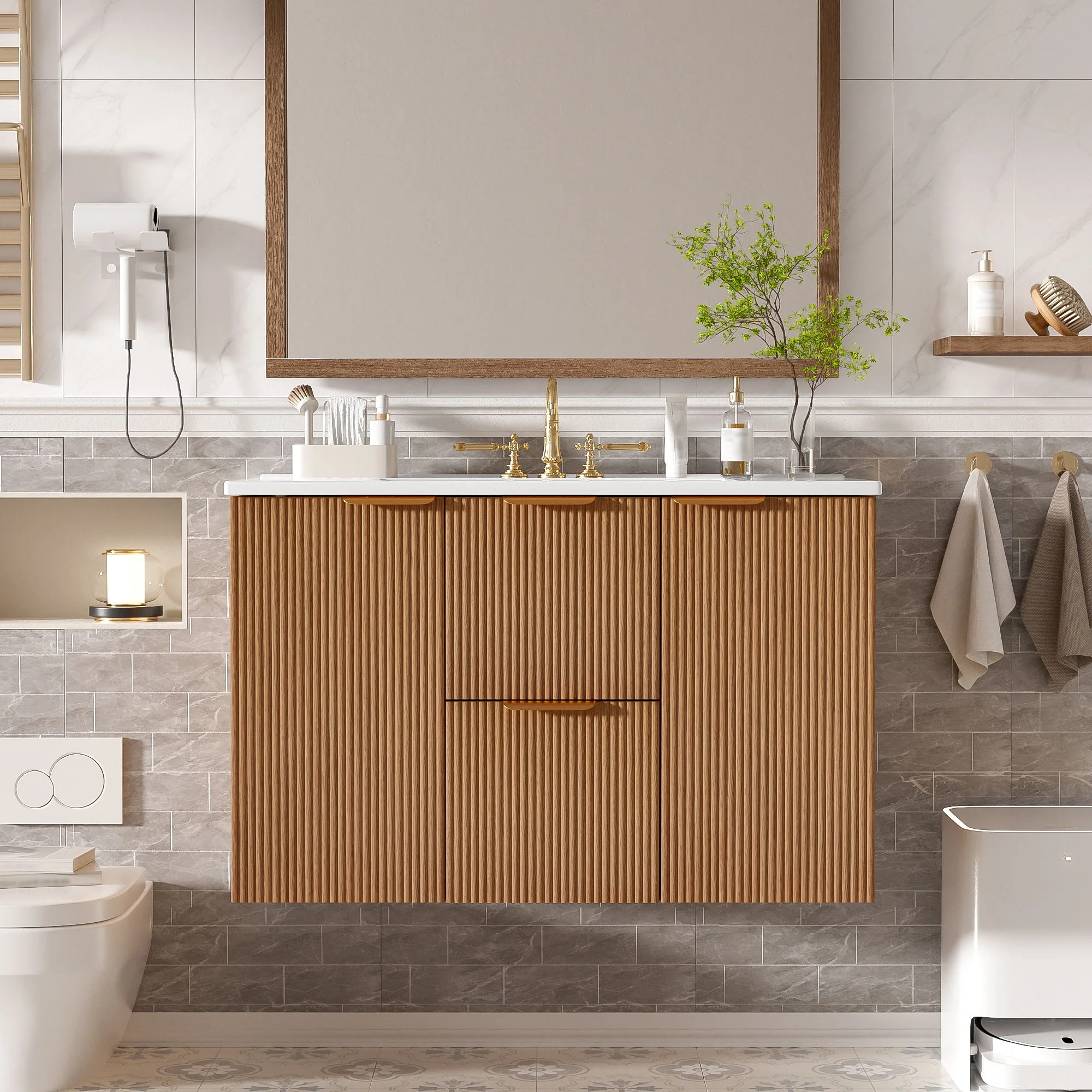 Modern Wall Mounted Bathroom Vanity, Soft Close Doors - Image 16