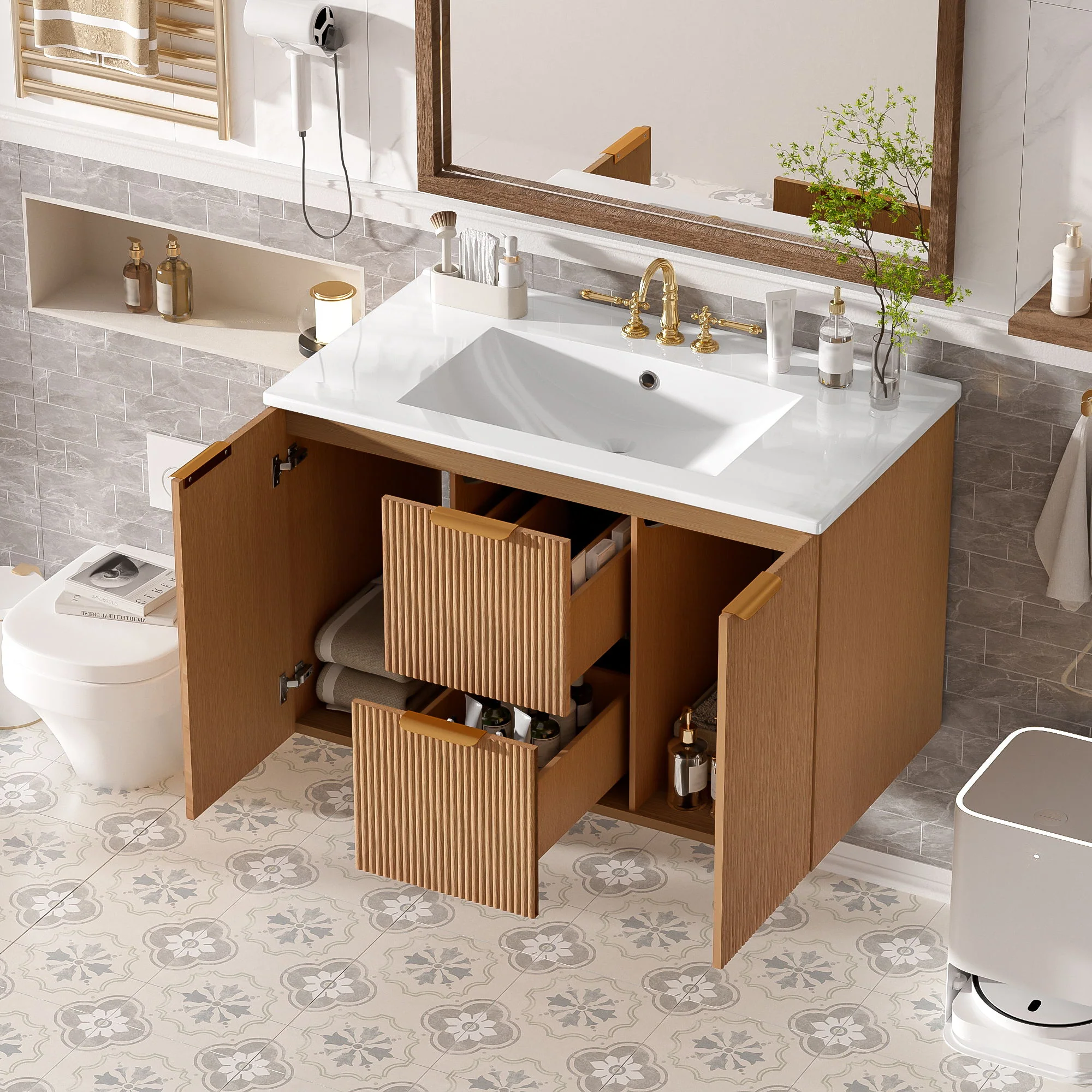 Modern Wall Mounted Bathroom Vanity, Soft Close Doors - Image 18