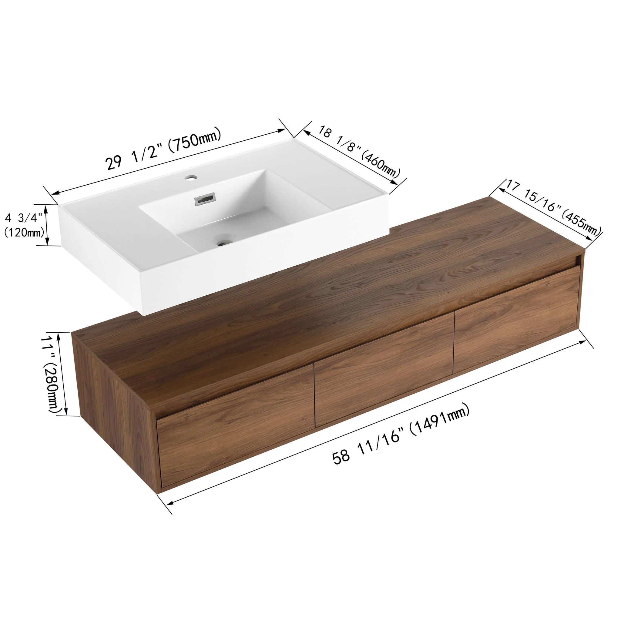 Modern Wall Mounted Bathroom Vanity With Resin Sink And Soft Close Drawer - Image 13