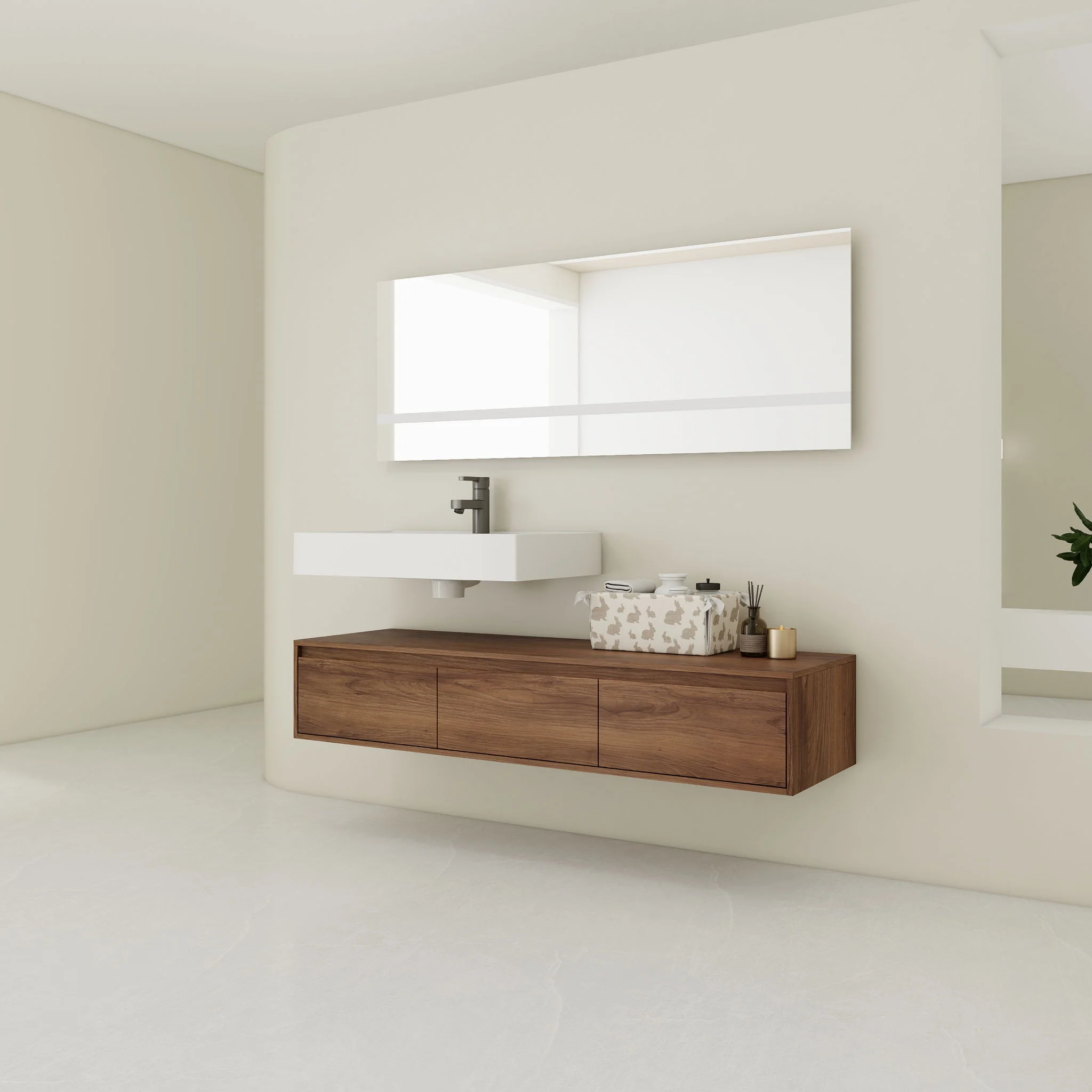Modern Wall Mounted Bathroom Vanity With Resin Sink And Soft Close Drawer - Image 15