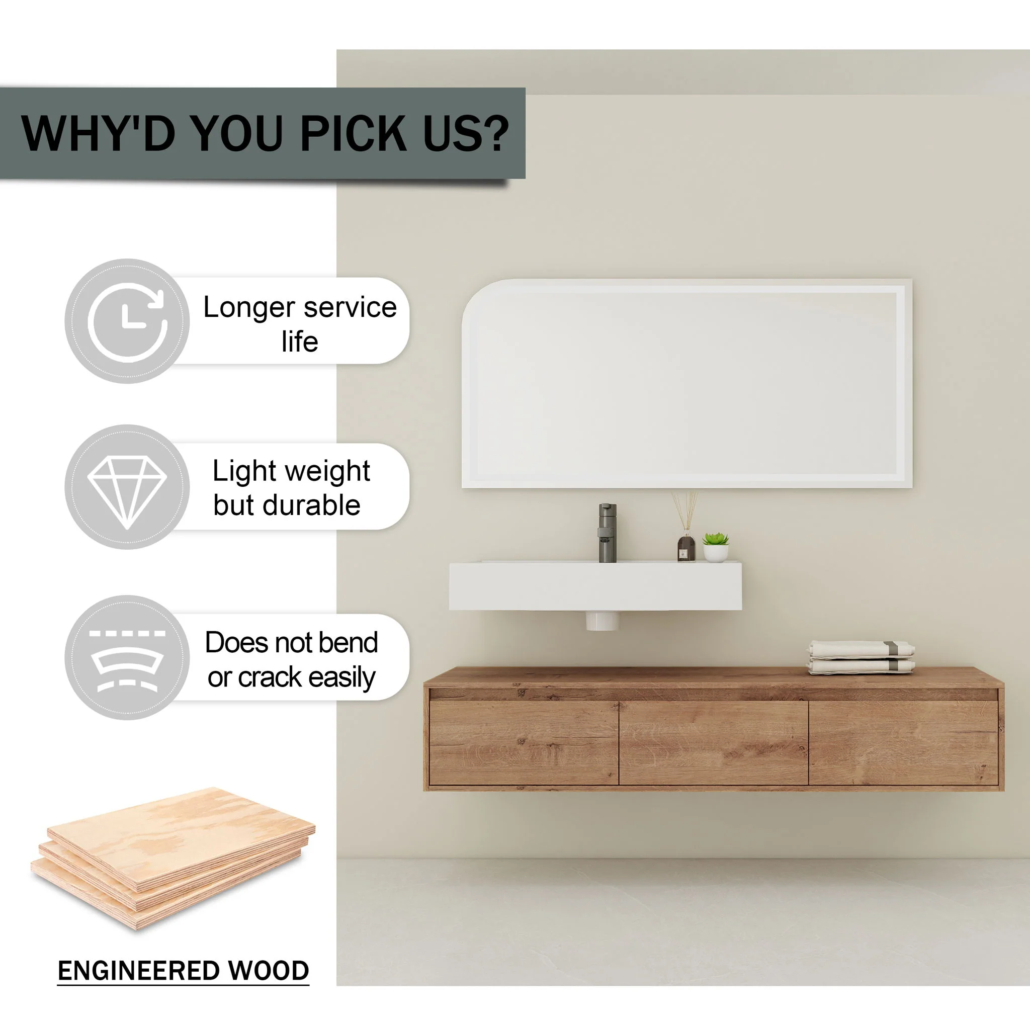 Modern Wall Mounted Bathroom Vanity With Resin Sink And Soft Close Drawer - Image 6
