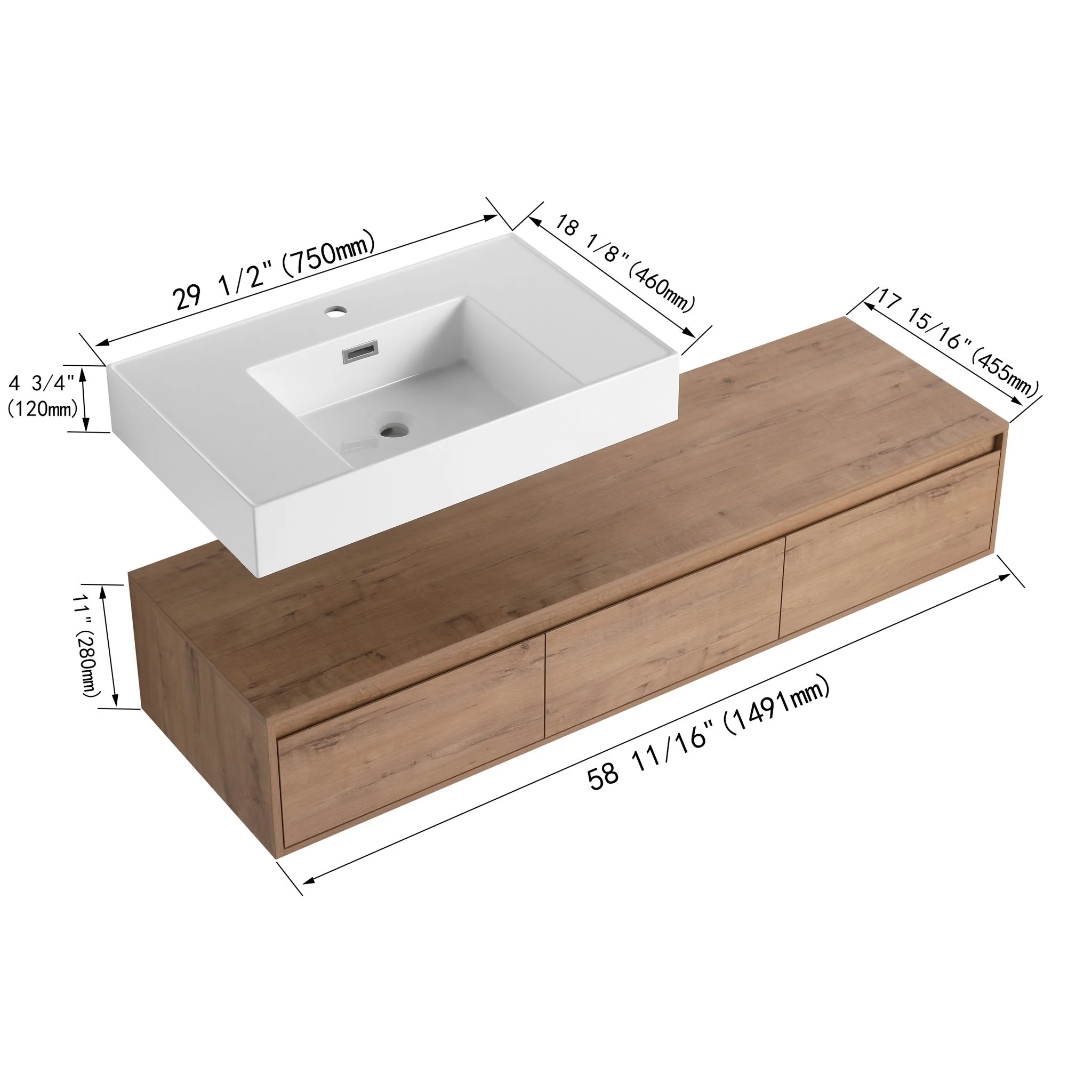 Modern Wall Mounted Bathroom Vanity With Resin Sink And Soft Close Drawer - Image 9