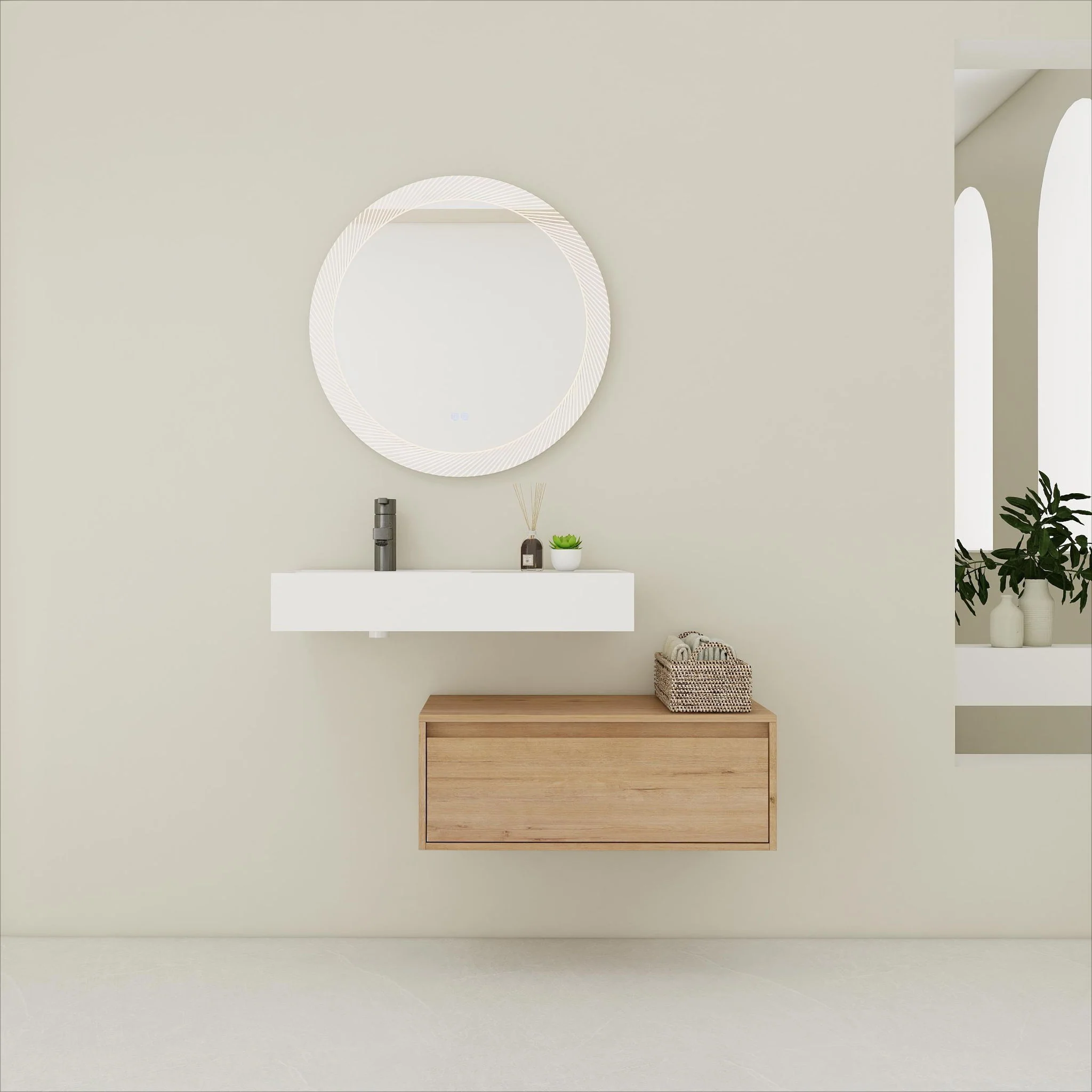 Modern Wall Mounted Bathroom Vanity With Resin Sink And Soft Close Drawer In Imitative - Imitative Oak - Image 4