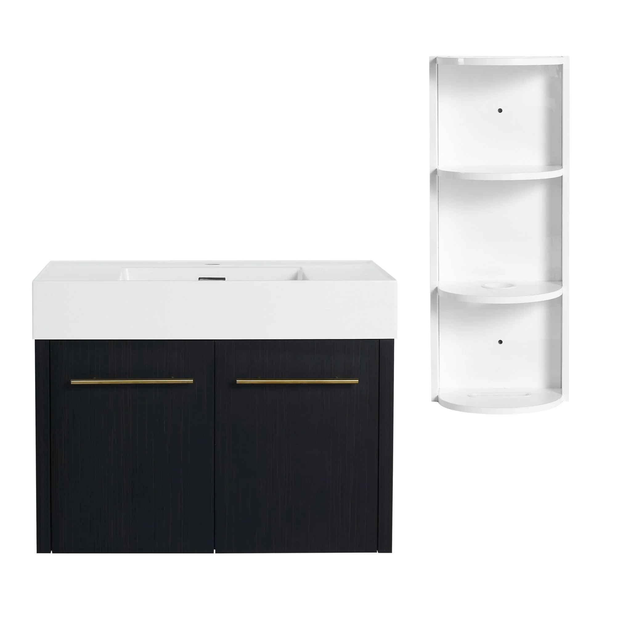 Modern Wall Mounted Bathroom Vanity With Thick Edge Resin Sink And Storage Rack - Image 28