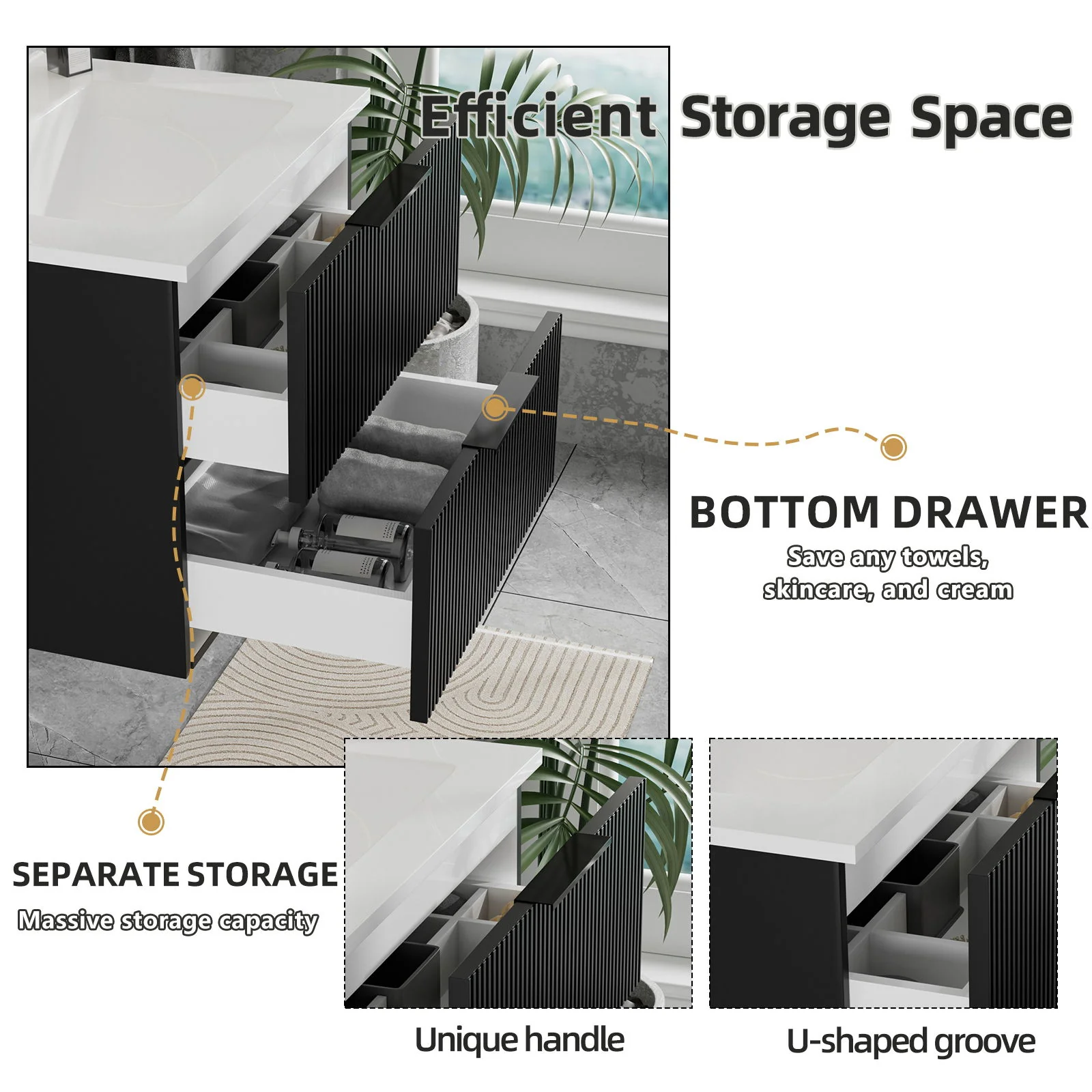 Modern Wall Mounted Floating Bathroom Vanity With Sink And Drawers - Image 14