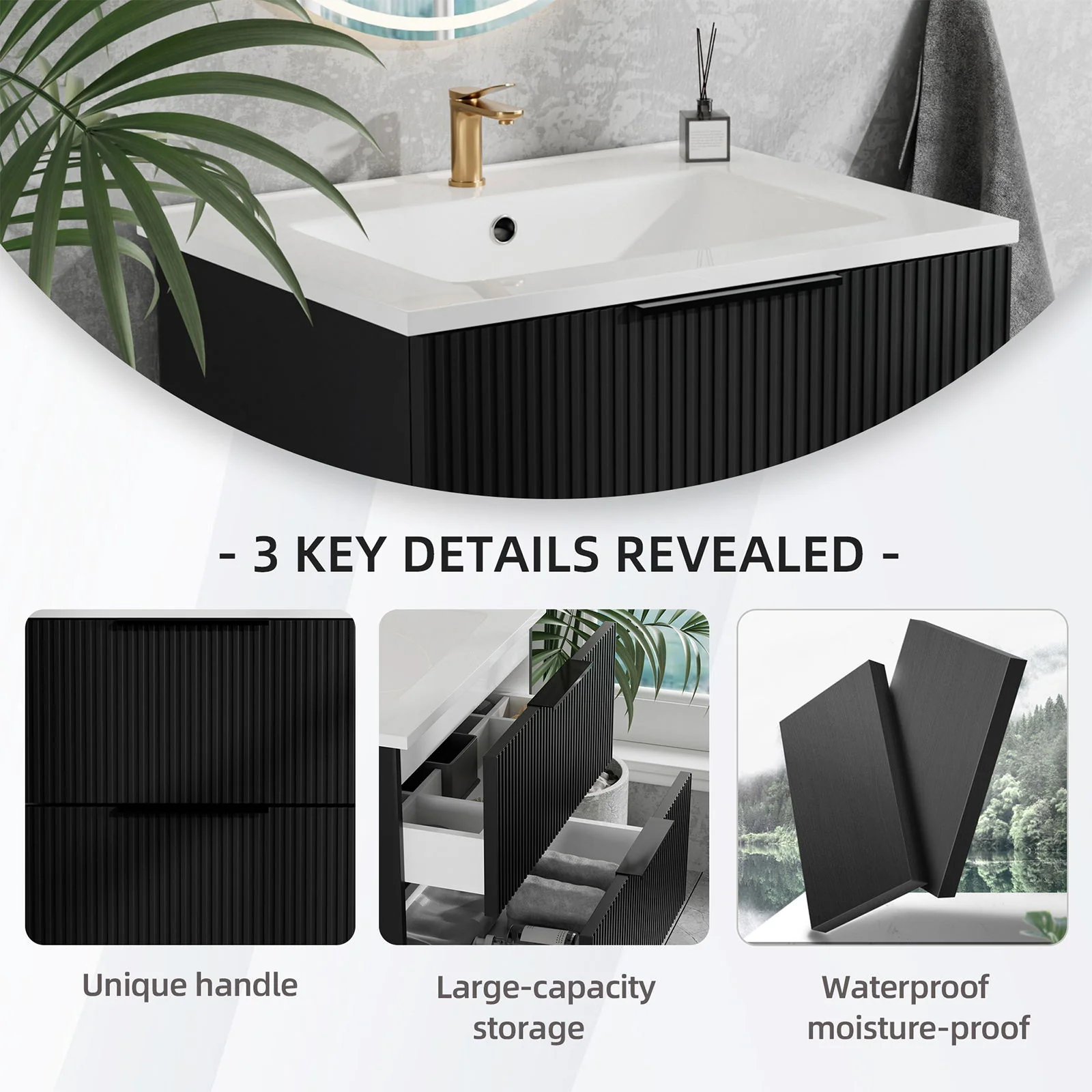 Modern Wall Mounted Floating Bathroom Vanity With Sink And Drawers - Image 31