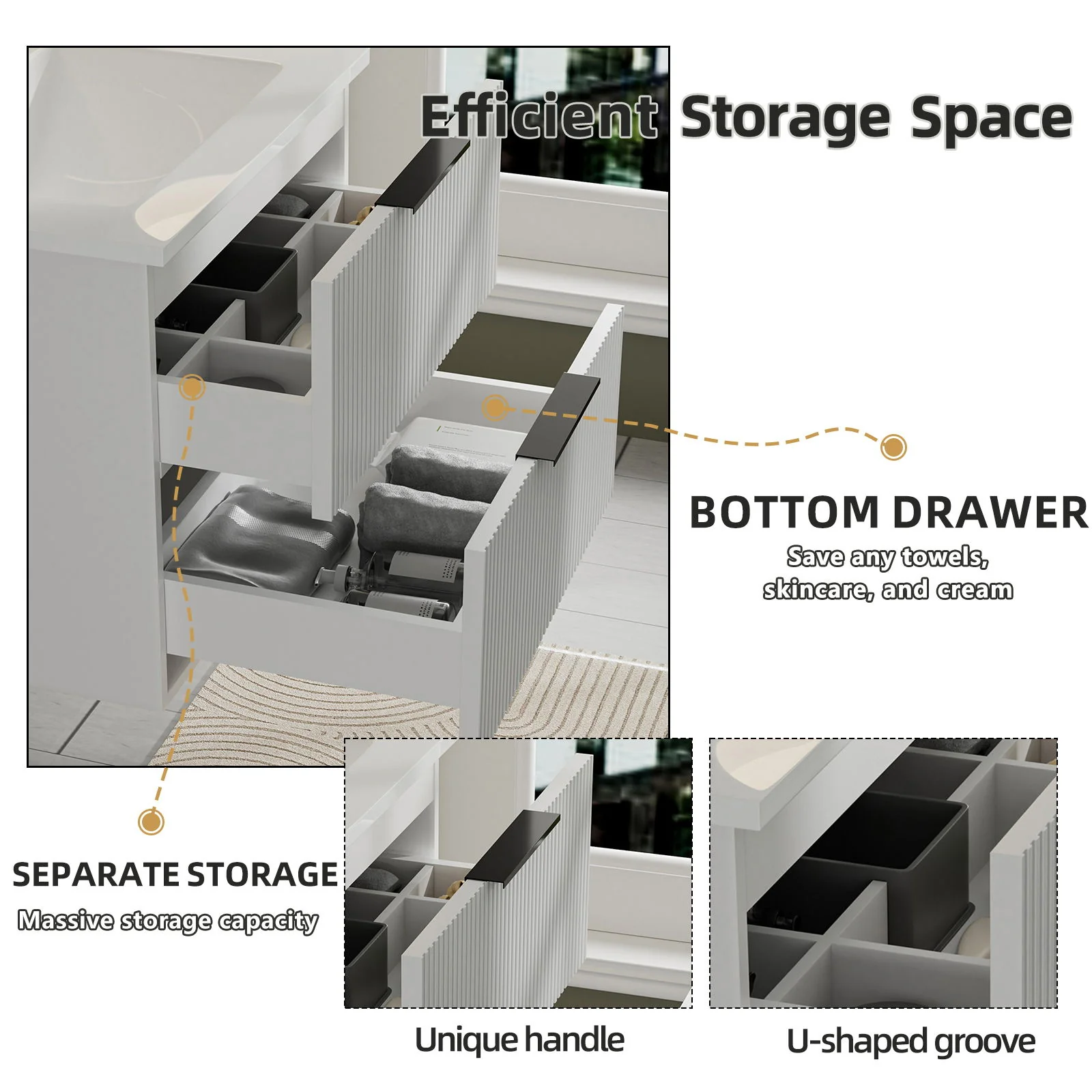 Modern Wall Mounted Floating Bathroom Vanity With Sink And Drawers - Image 39