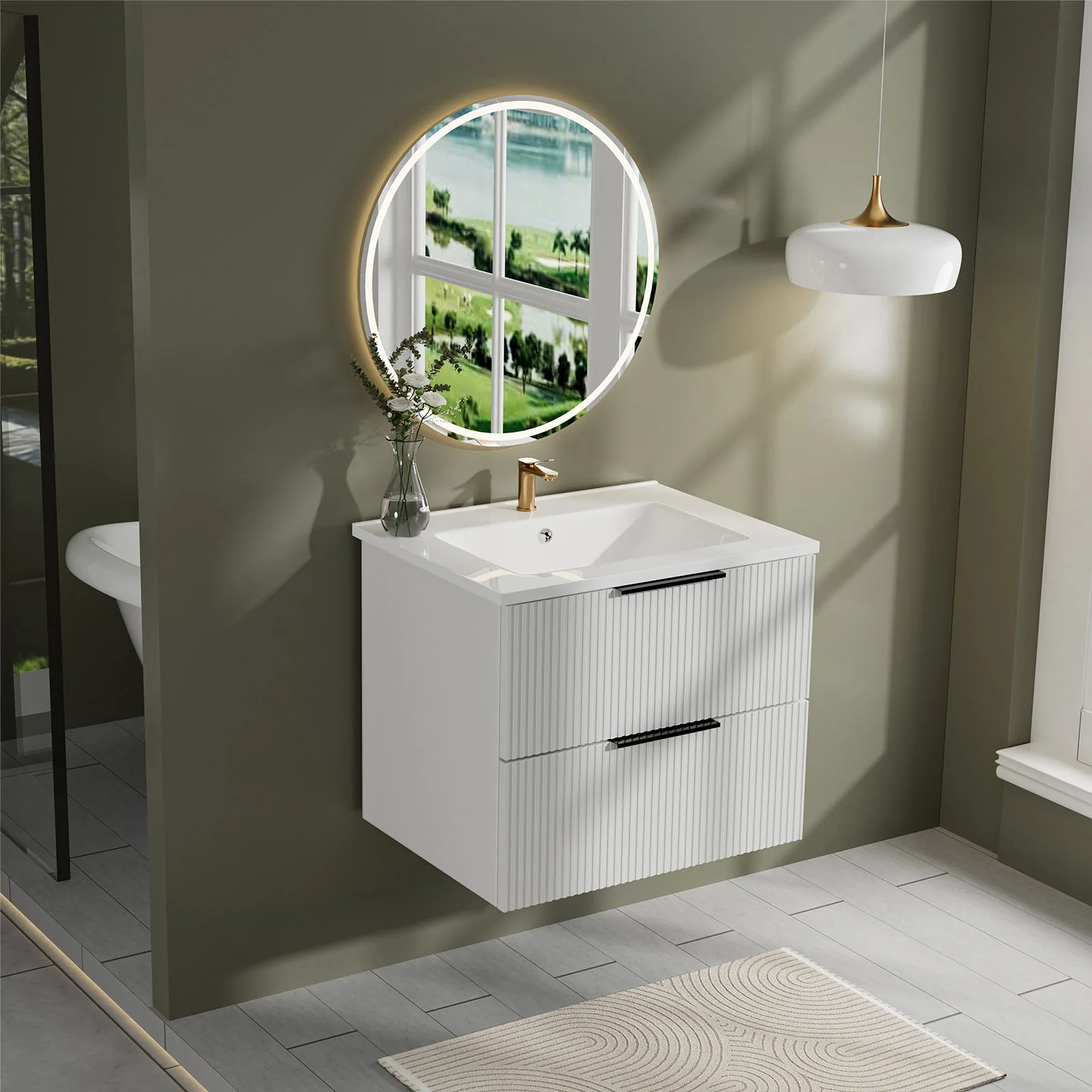 Modern Wall Mounted Floating Bathroom Vanity With Sink And Drawers - Image 44