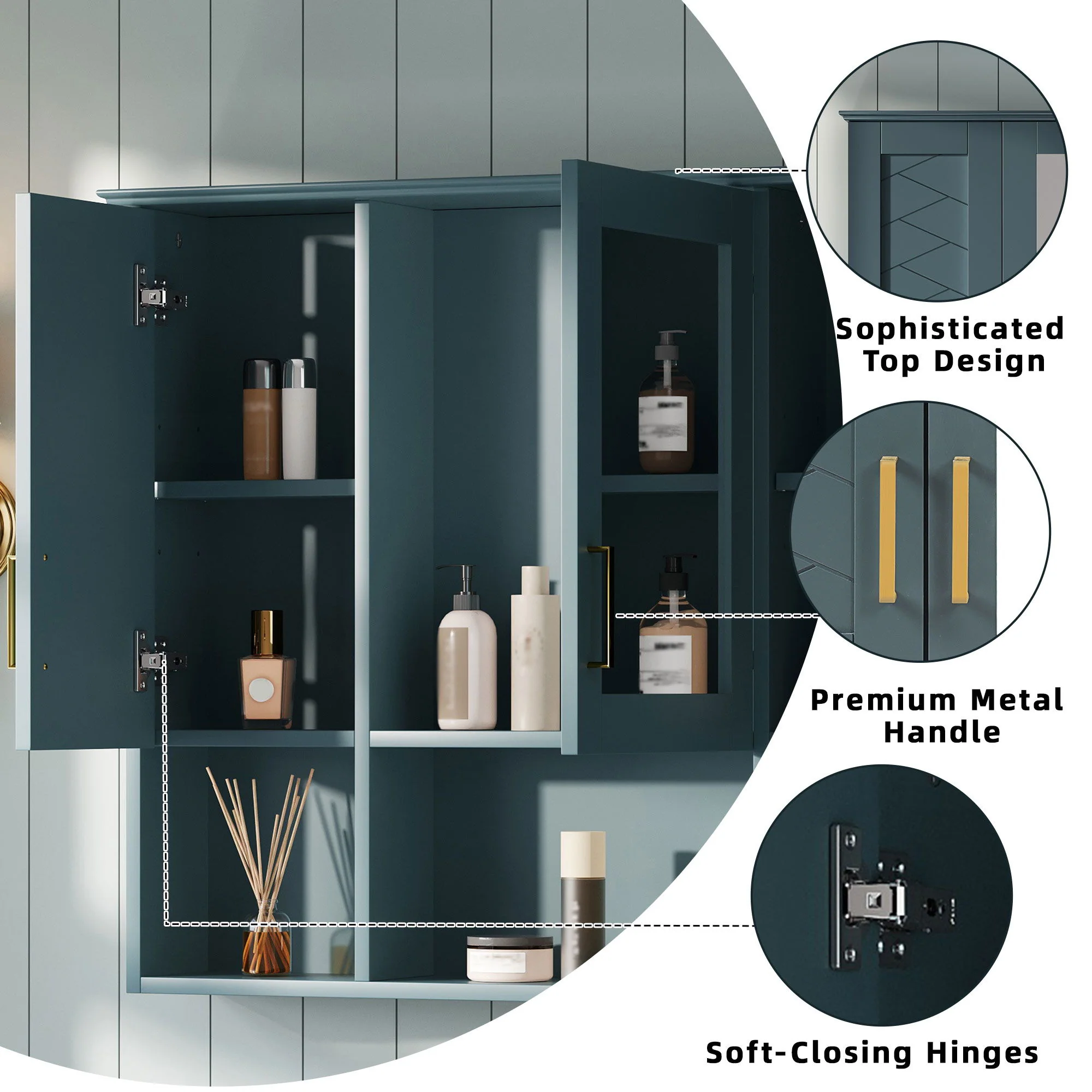 Modern Wall Mounted Medicine Cabinet With Adjustable Shelves, Soft Close Doors, High Define Mirror - Image 18