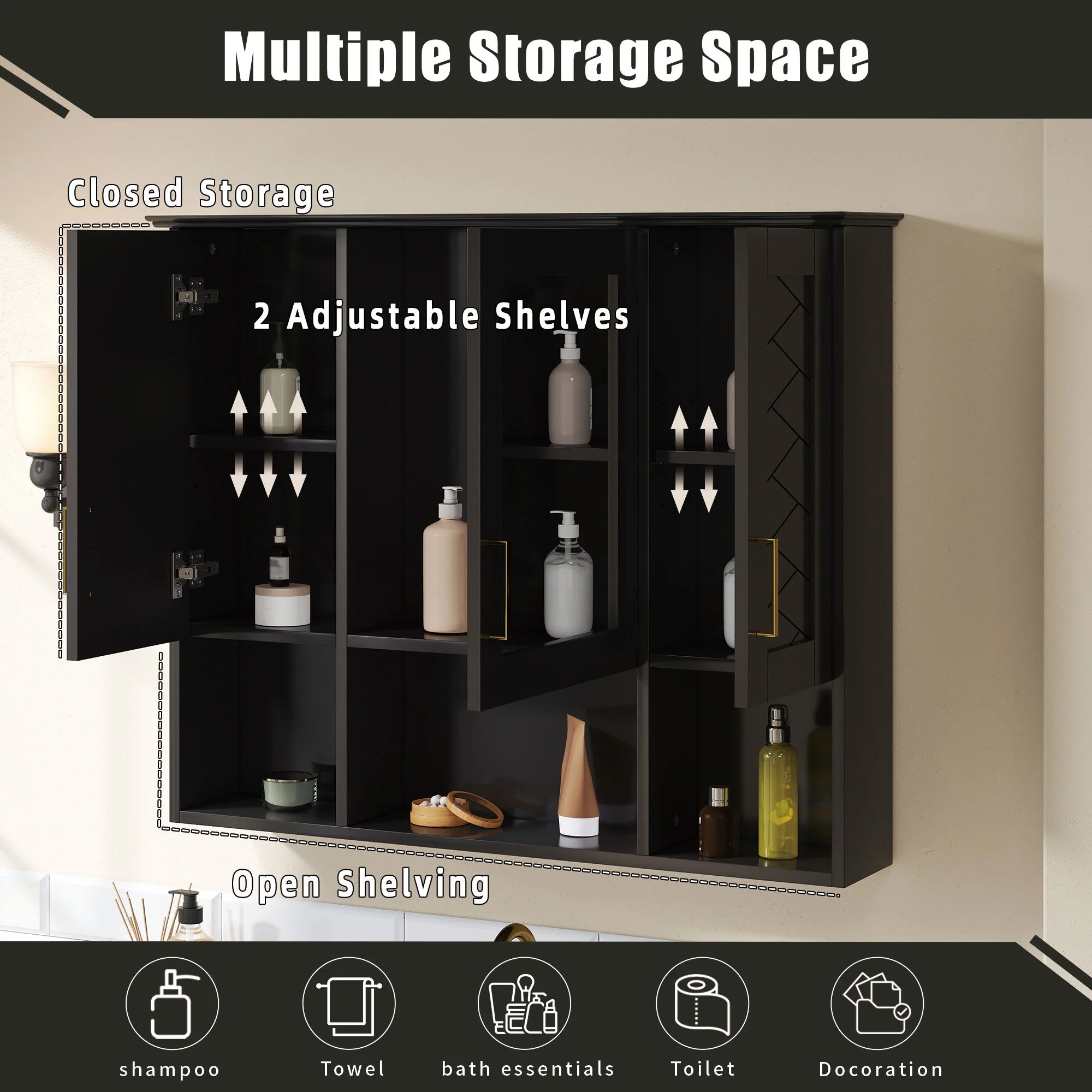 Modern Wall Mounted Medicine Cabinet With Adjustable Shelves, Soft Close Doors, High Define Mirror - Image 22