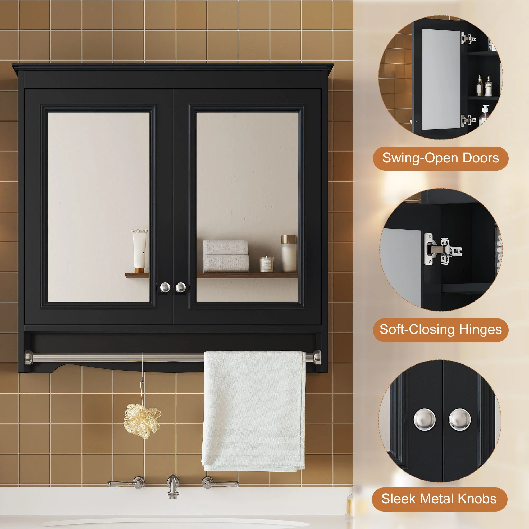 Modern Wall-Mounted Mirror Cabinet With Adjustable Shelves, Soft-Close Doors, High-Definition Mirror - Image 15