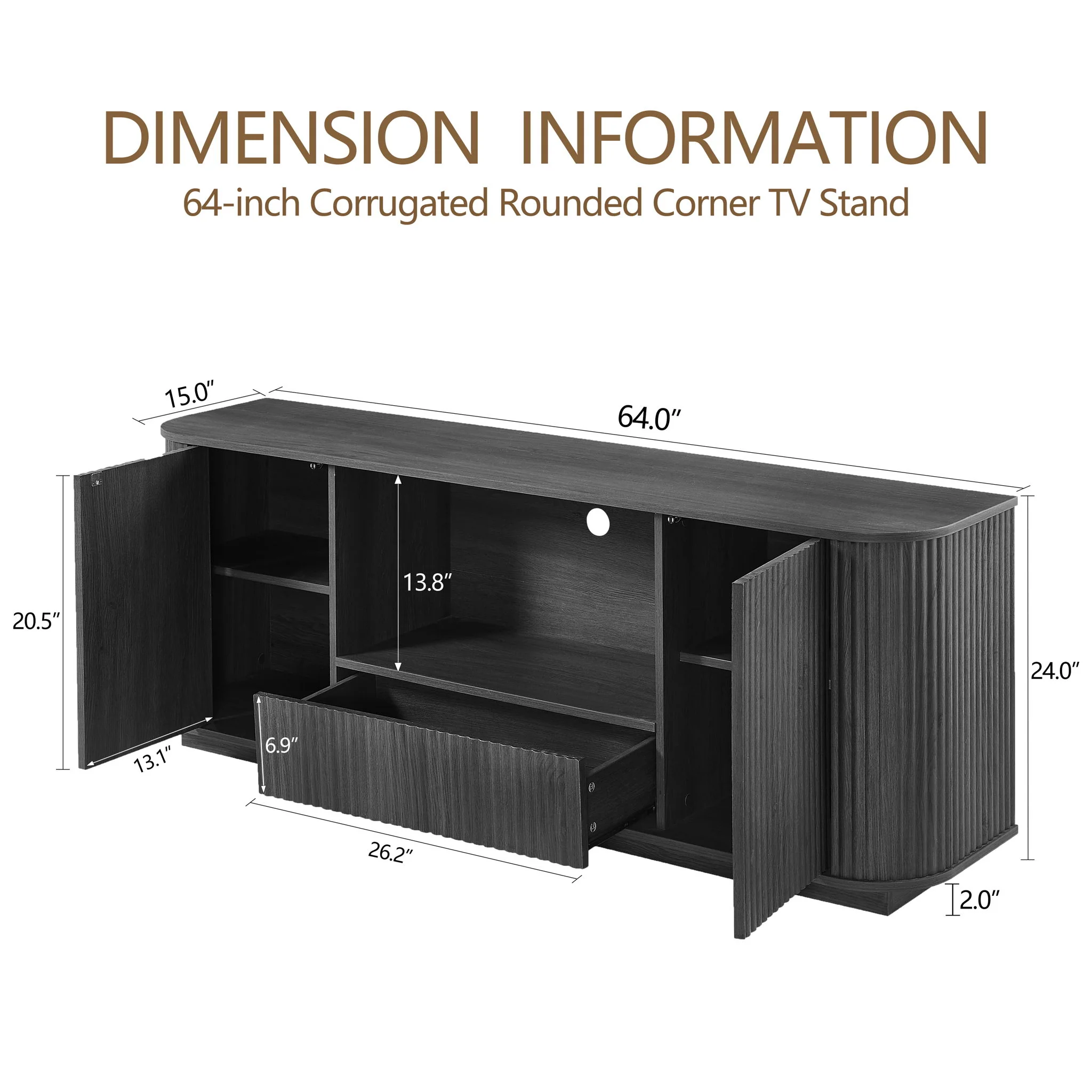 Modern Wavy TV Stand Rounded Sideboard With Storage Cabinet - Image 9