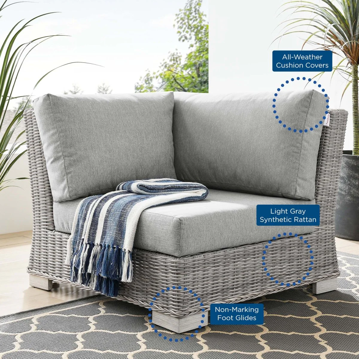 Modern Wicker Rattan Outdoor Corner Chair — Contemporary Woven Patio Seating - Image 26