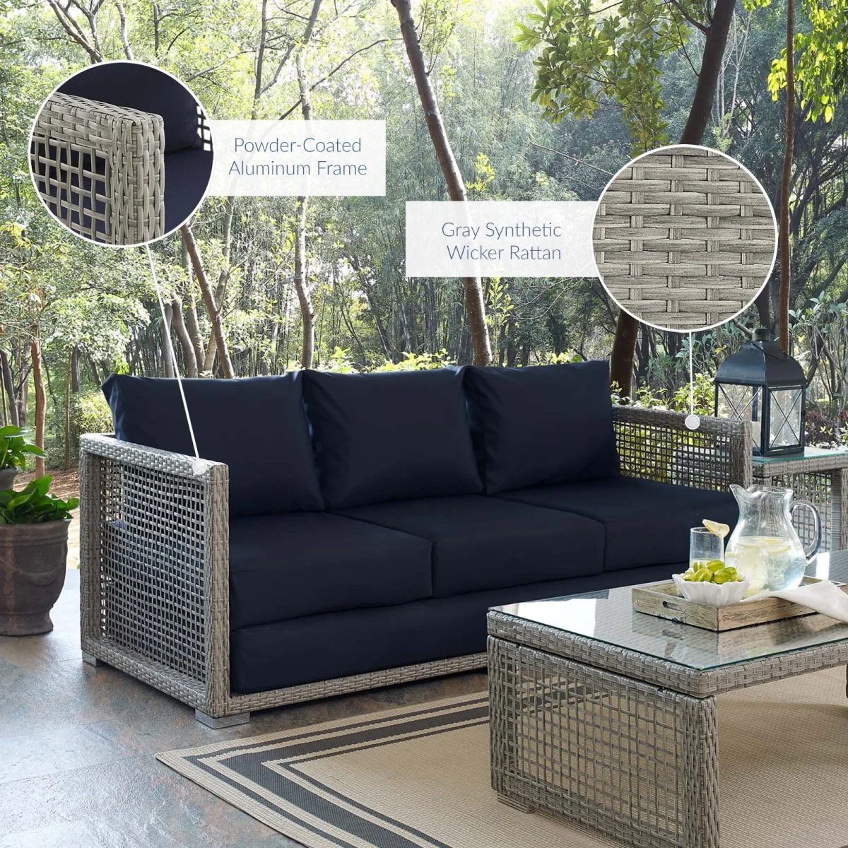 Modern Wicker Rattan Outdoor Sofa - Patio Seating, Weather-Resistant Durable Design - Image 11