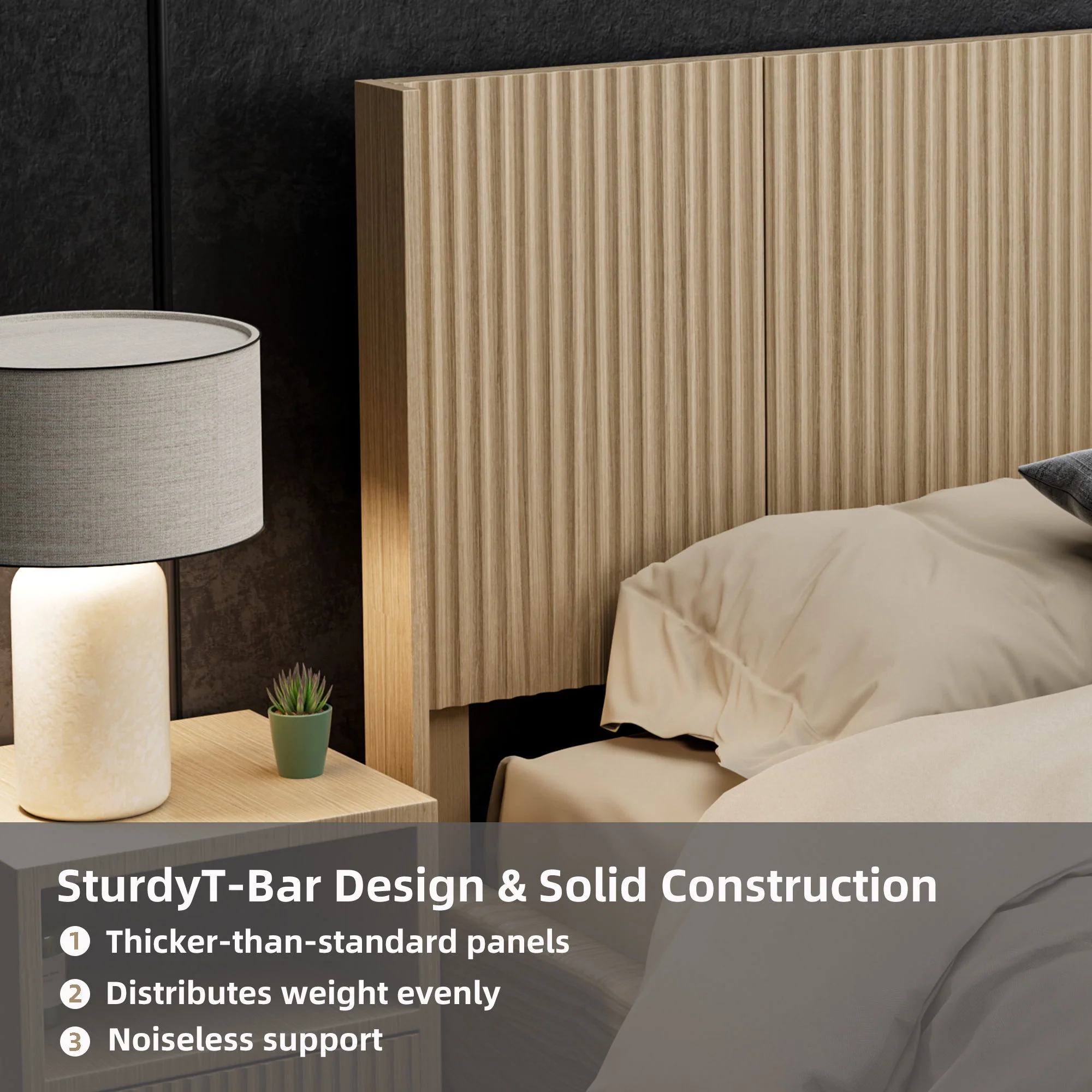 Modern Wide Wall Mounted Fluted Panel Headboard - Image 3