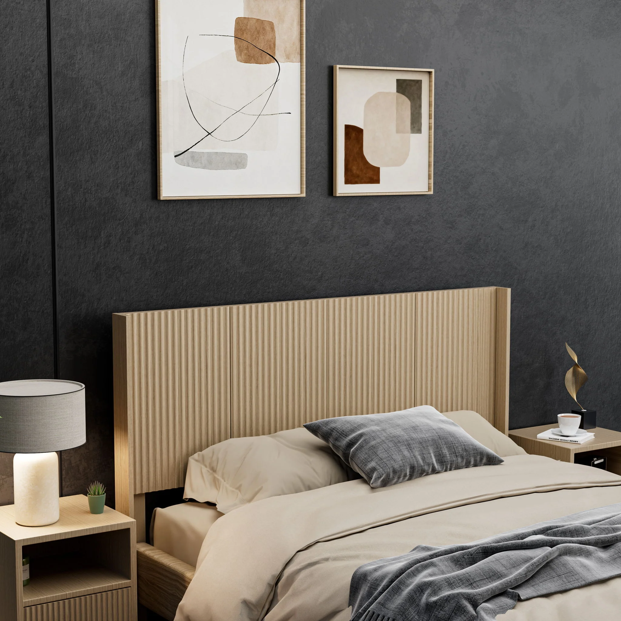 Modern Wide Wall Mounted Fluted Panel Headboard - Image 8