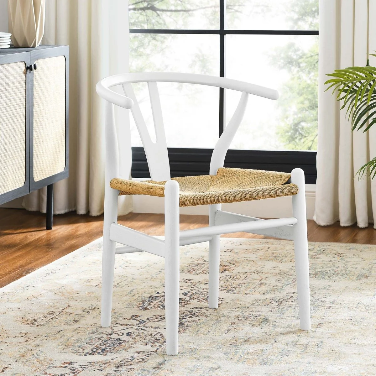 Modern Wood and Paper Rope Dining Armchair - Image 6