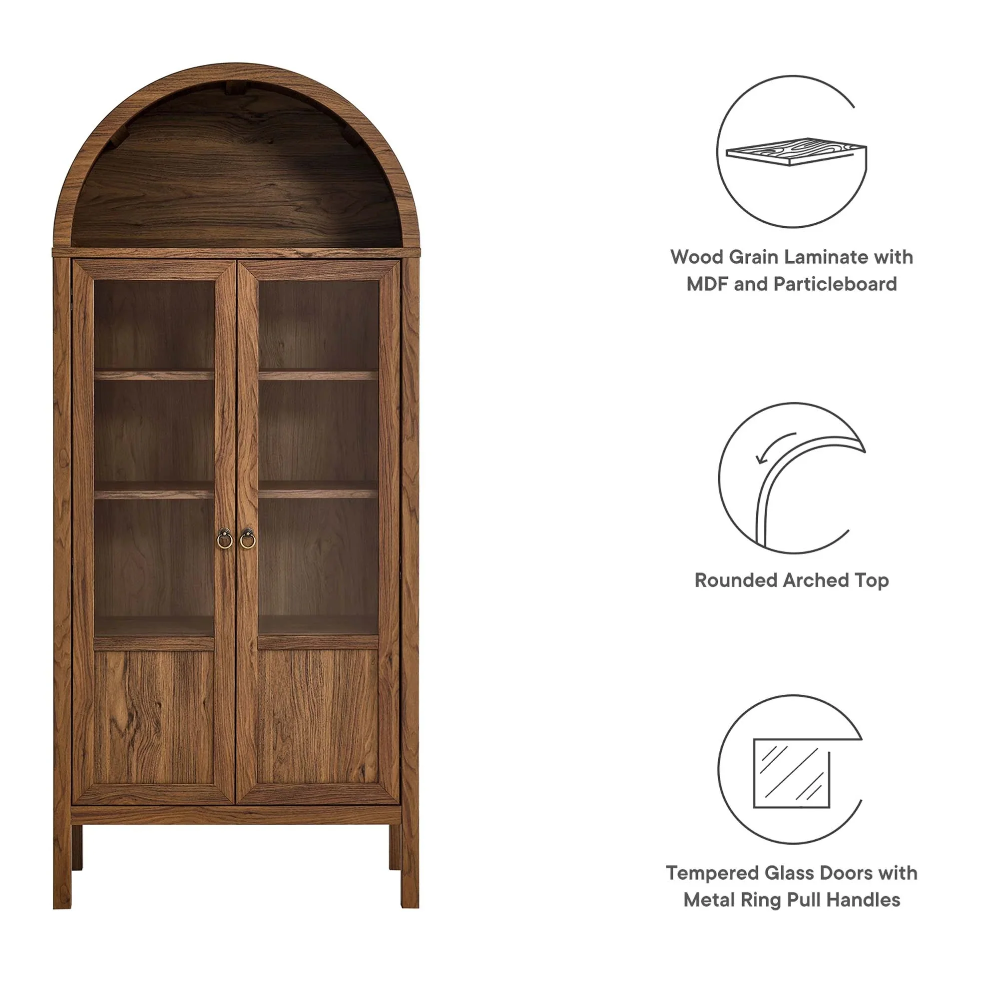 Modern Wood Grain Arched Tall Storage Display Cabinet – 71 Inch - Image 16