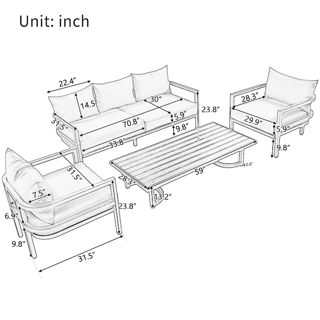 4-Piece Patio Conversation Set with Gray Cushions - Image 9