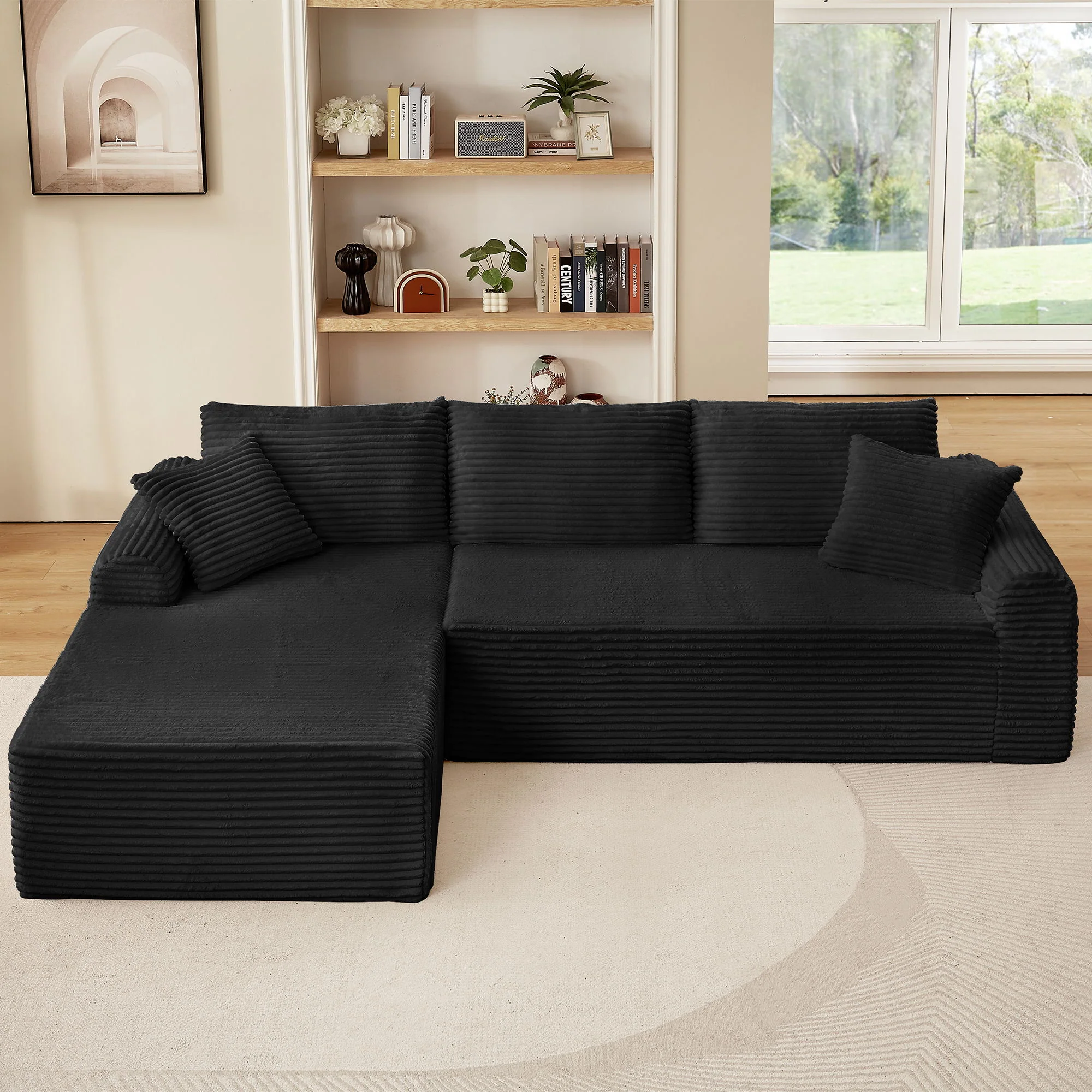 Modular Sectional With Arched Armrests, Includes 3 Back Cushions & 2 Throw Pillows - Image 14