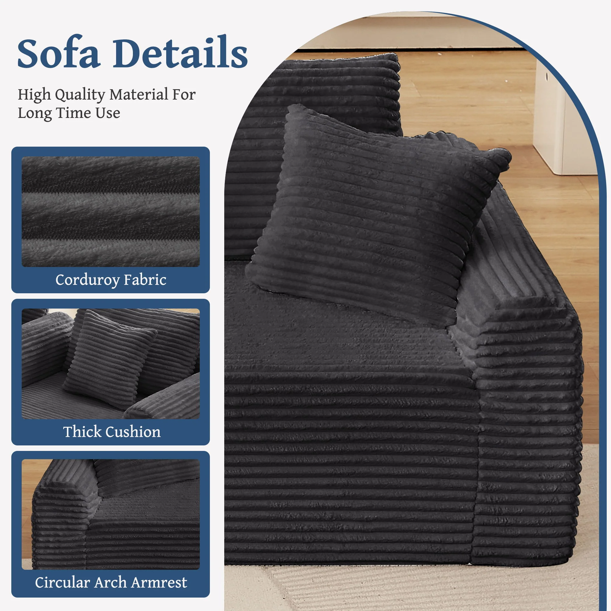 Modular Sectional With Arched Armrests, Includes 3 Back Cushions & 2 Throw Pillows - Image 18